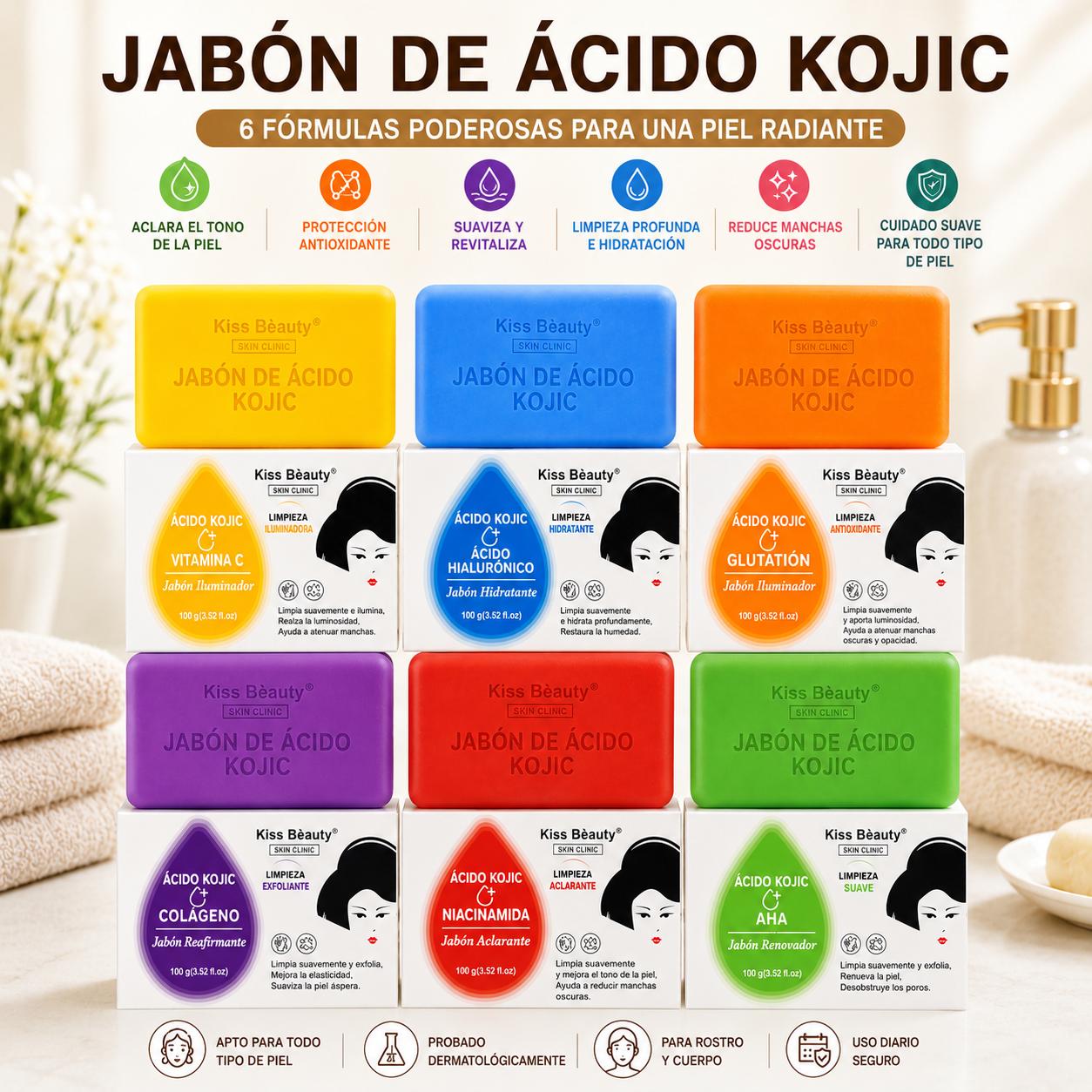 Jabón Kojic Acid Facial y Corporal con Ácido Kójico, Antimancha, Iluminador, Limpia e Hidrata. Combinado con Vitamina C,