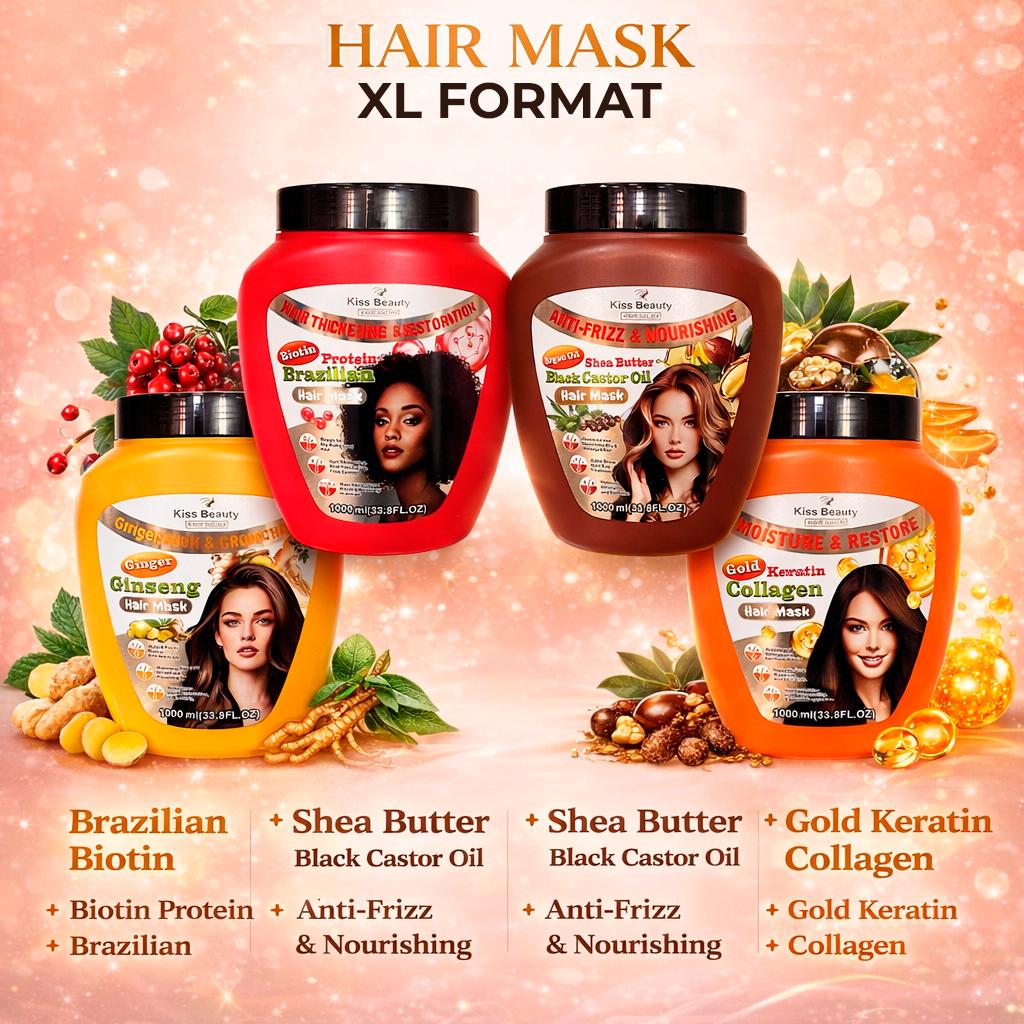 Mascarilla Capilar, Cuidado de Pelos, con Colágeno & Keratina Gold, Hidrata y Restaura. Biotina y Proteína Brasileña Vol