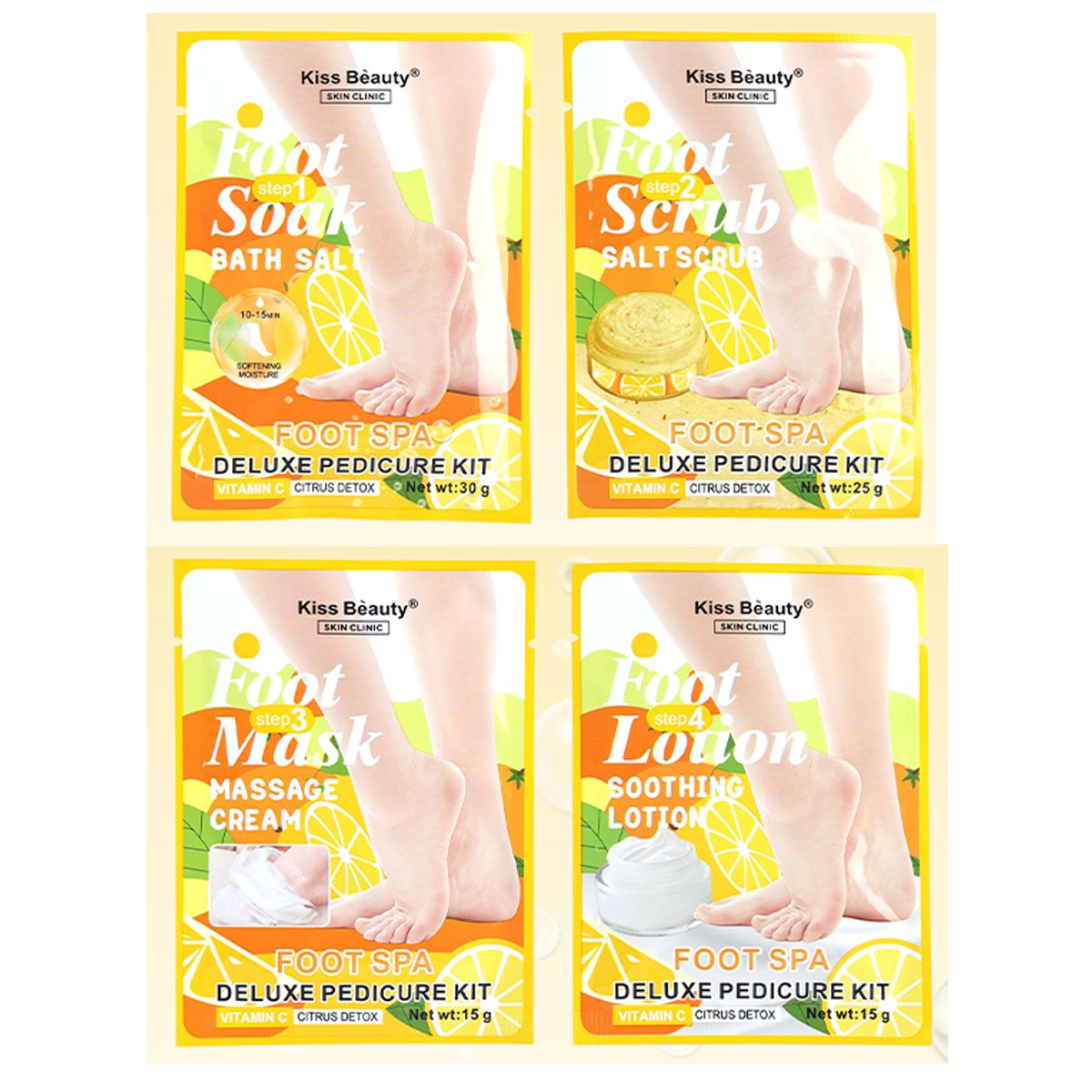 Kit De Pedicura Deluxe Para Pies Vitamina C. Kit de 4 Mascarillas.