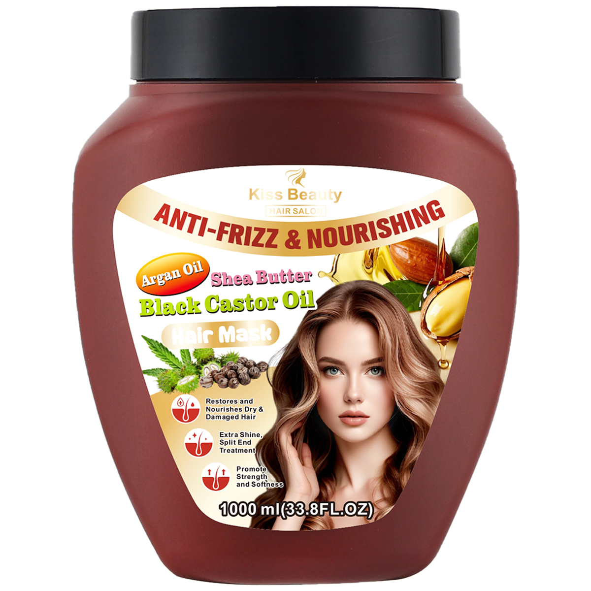 Mascarilla Capilar de Aceite de Ricino Negro. Anti Frizz y Nutritivo.
