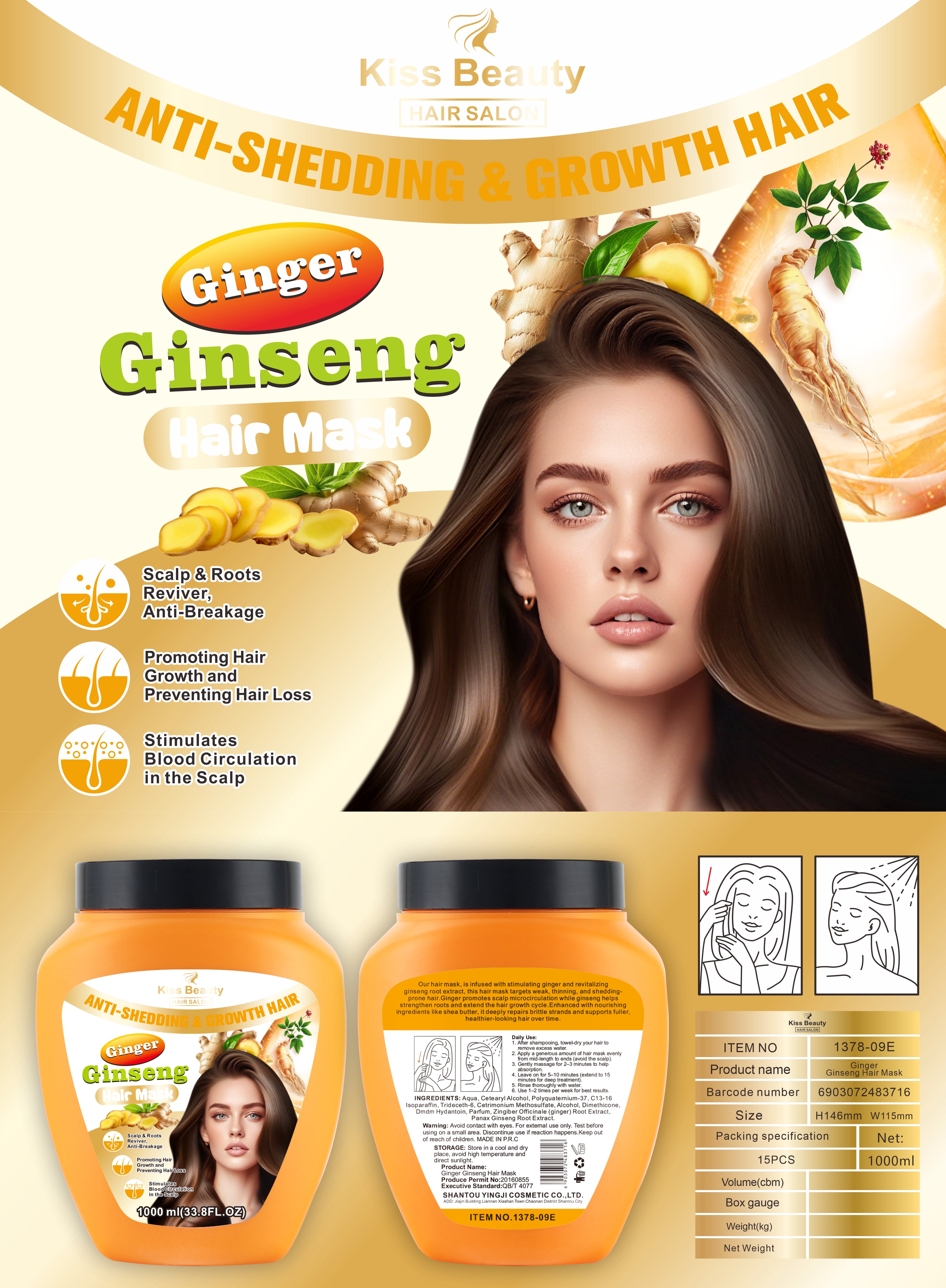 Mascarilla Capilar de Ginseng. Anticaída y favorece el crecimiento del cabello.
