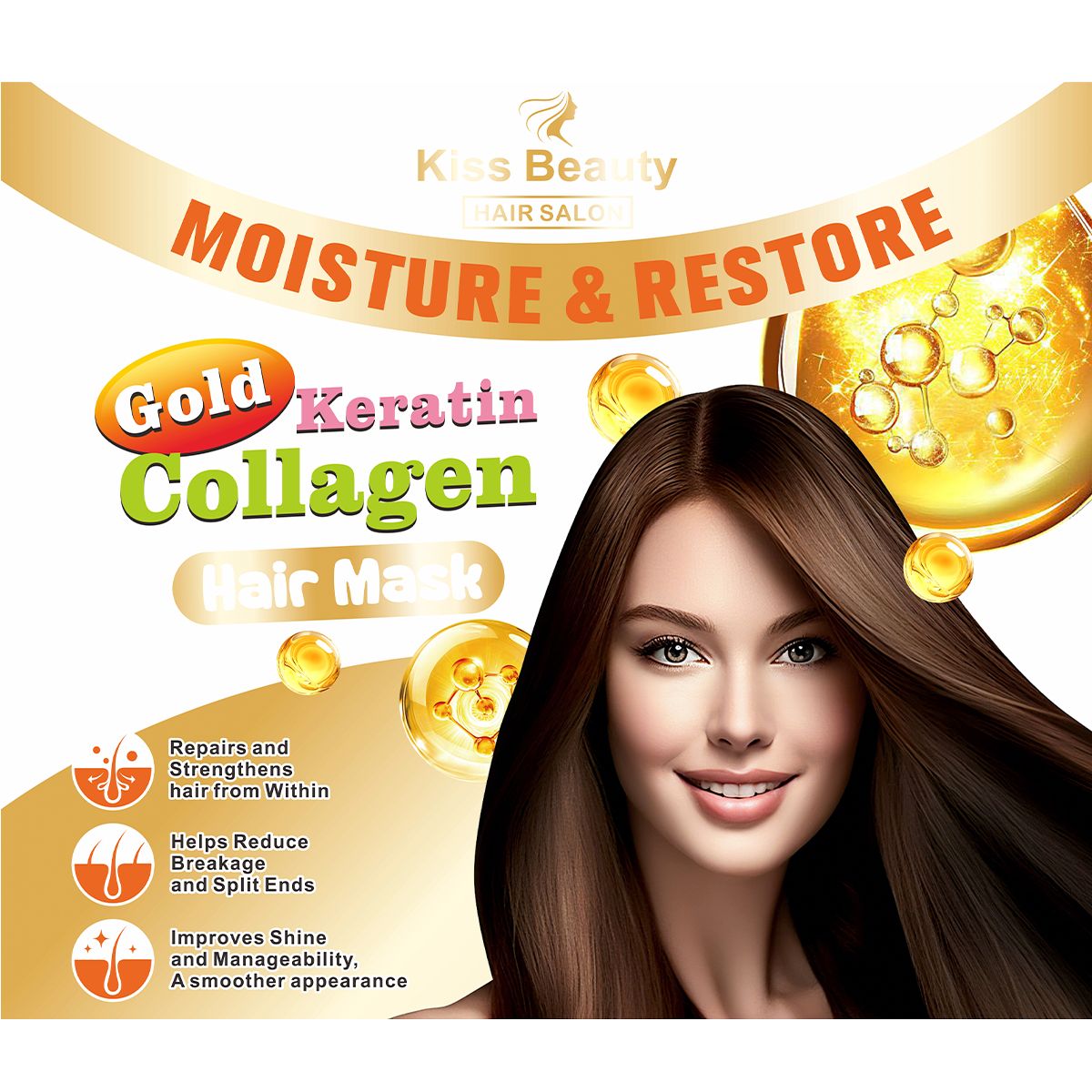 Mascarilla Capilar Colágeno & Keratina Gold, Hidrata y Restaura.