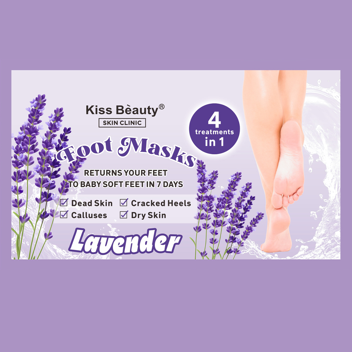 Mascarilla para Pies, 4 in 1, con Extracto de Lavanda