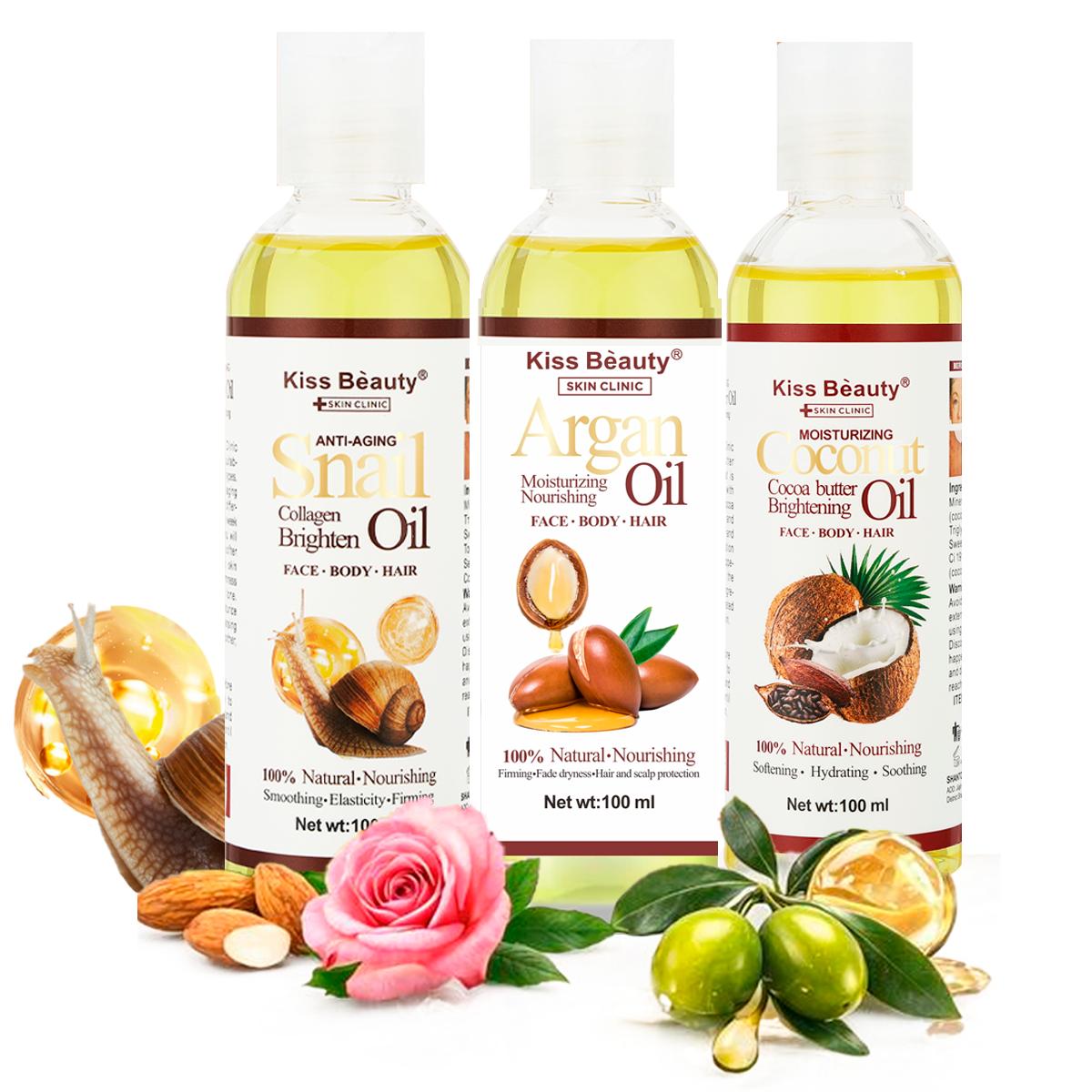 Aceites Naturales Multiuso para Rostro, Cuerpo y Cabello – Aceite de Baba de Caracol y Colágeno , Aceite de Coco y Acei
