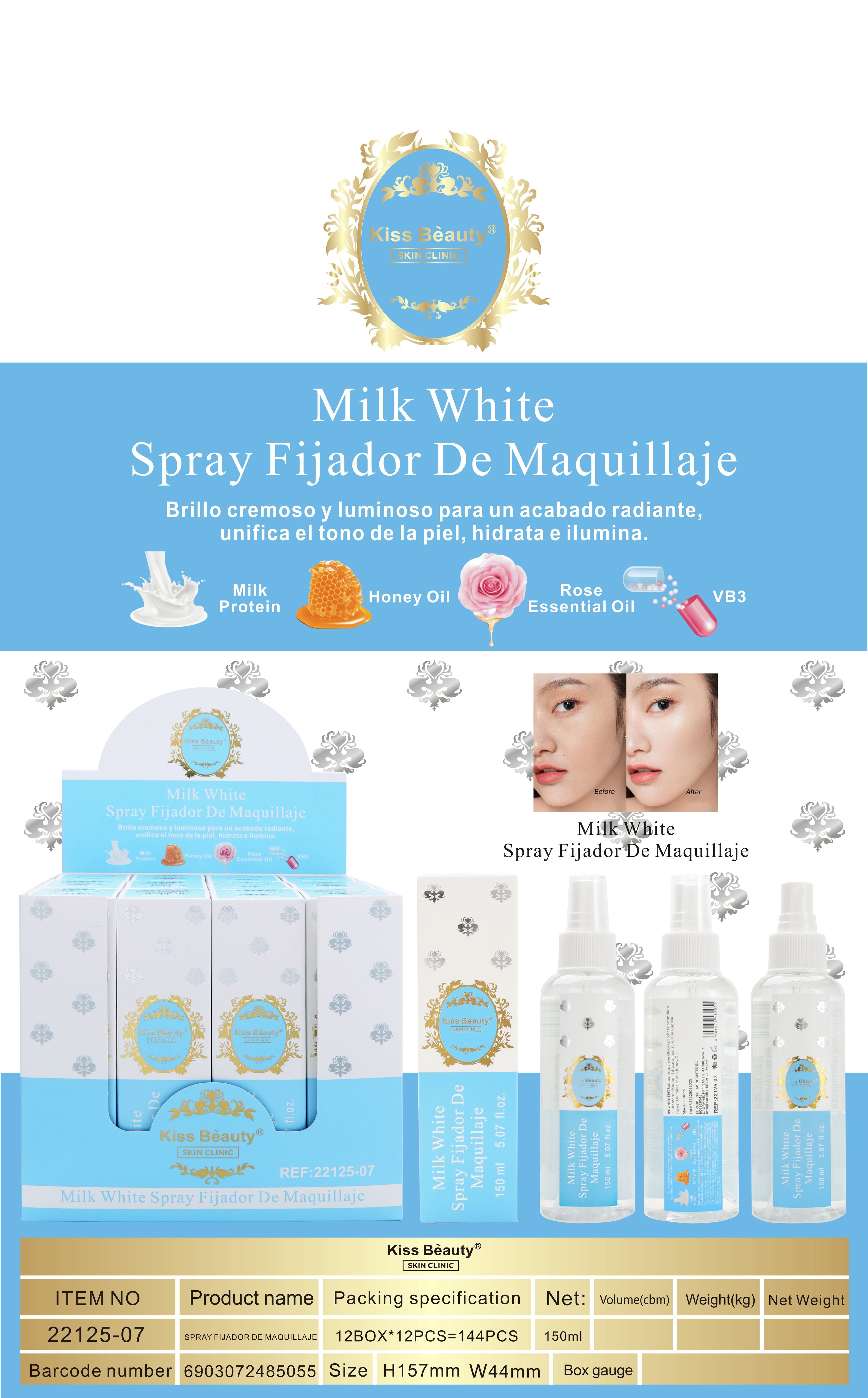 Spray Fijador de Maquillaje. Serie Milk White.