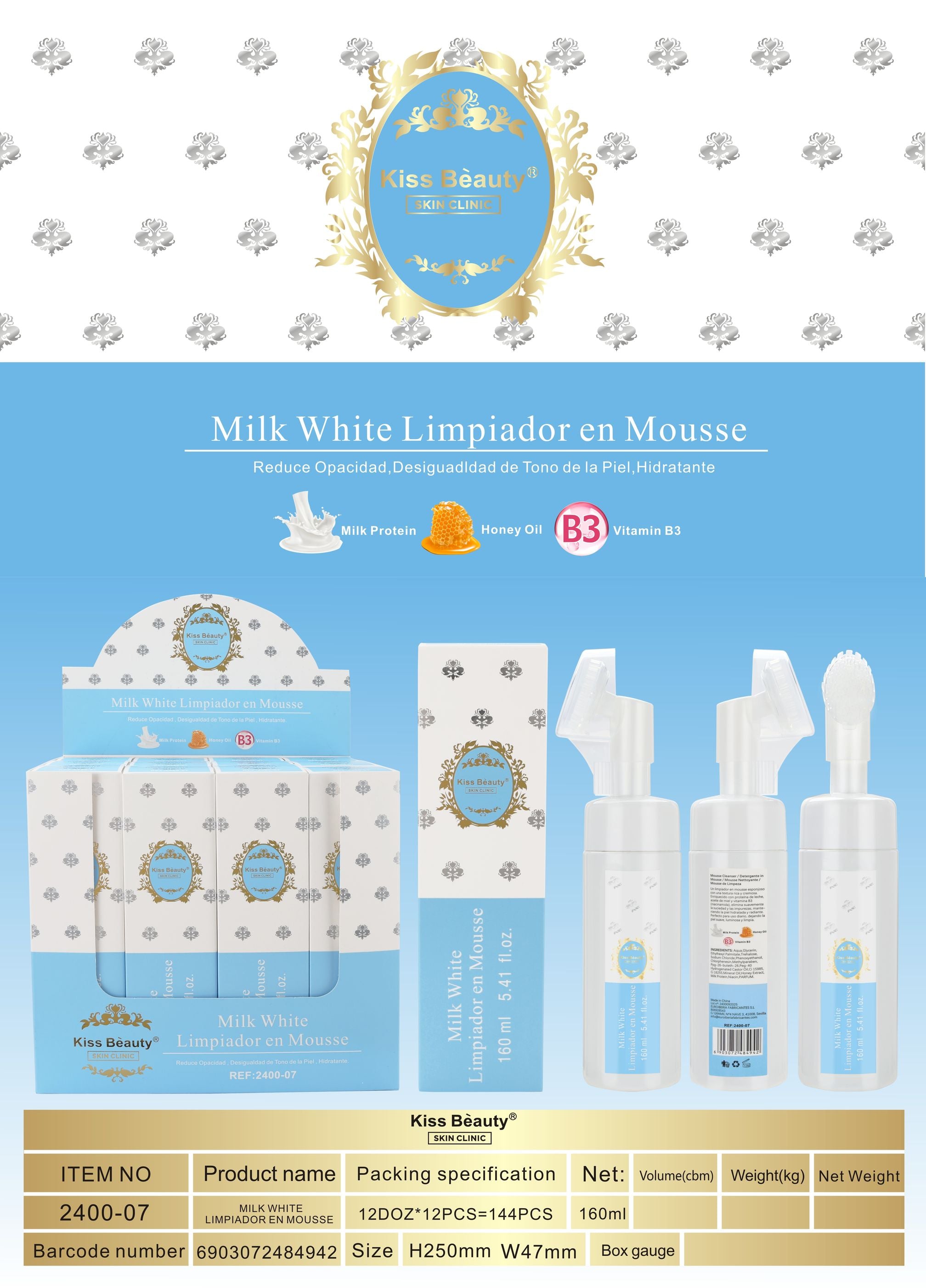 Limpiador Facial en Mousse. Serie Milk White.