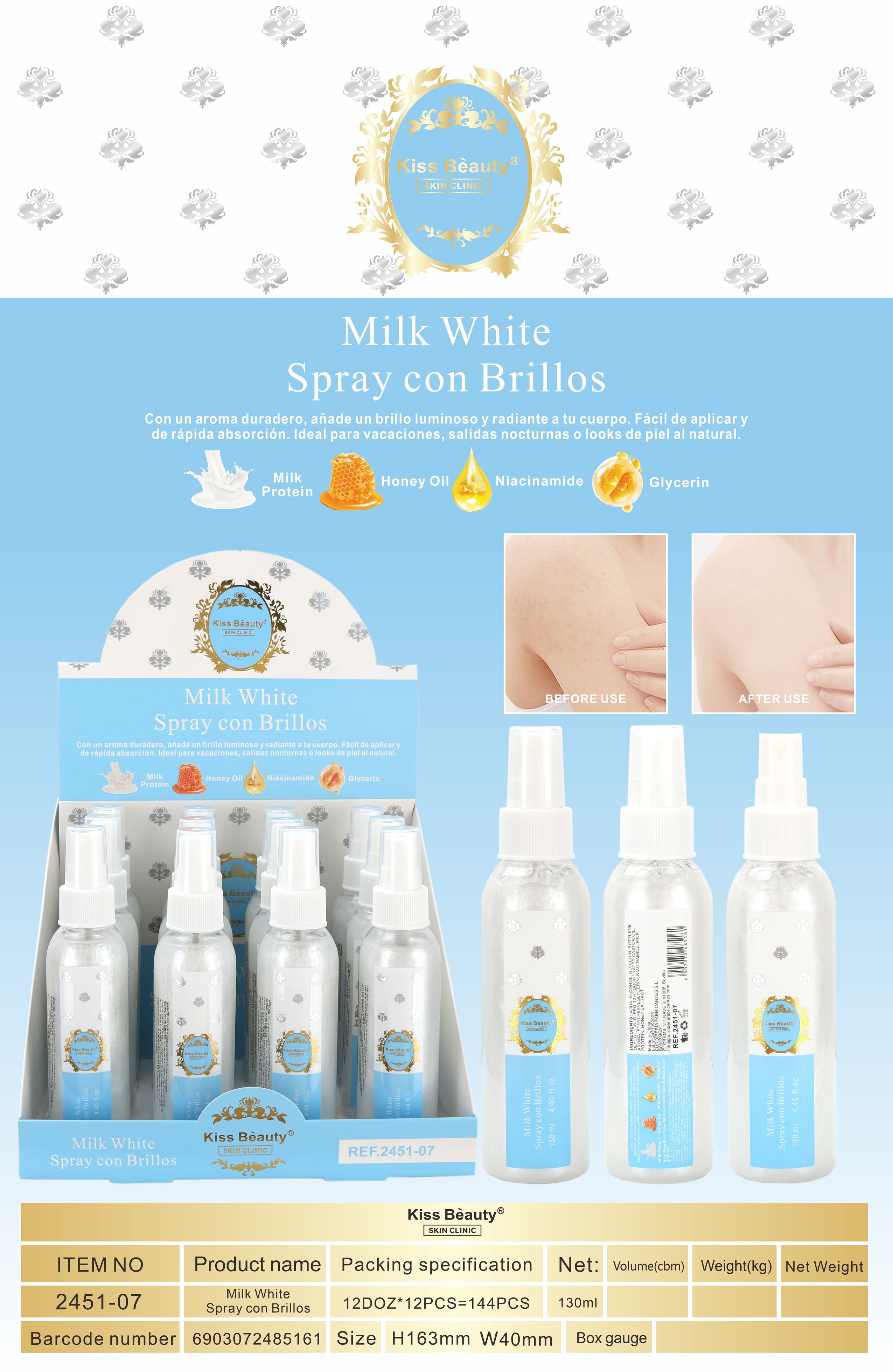 Spray con Brillo. Serie Milk White.