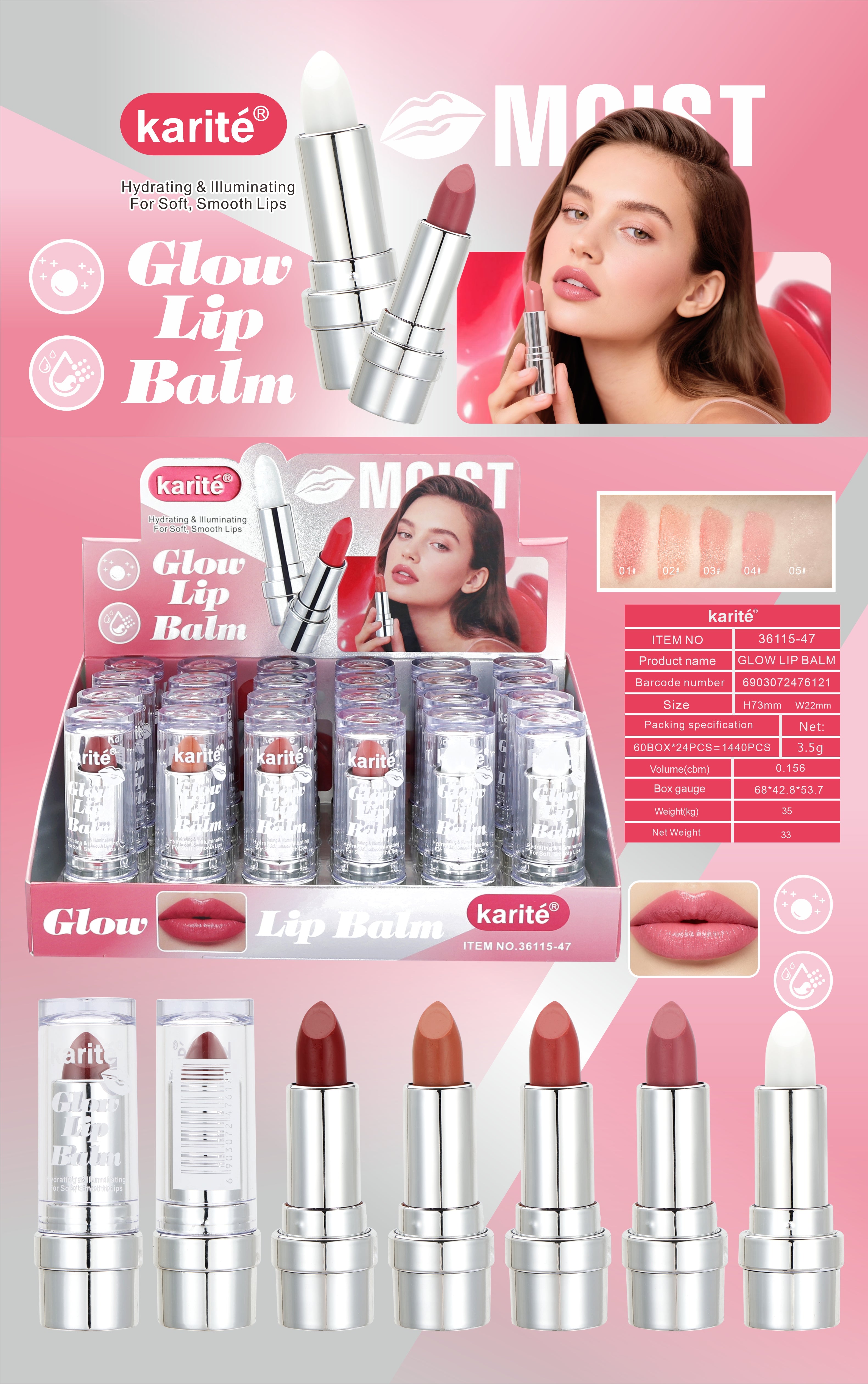 Bálsamo Labial con Color, Hidratante, Iluminador, Suaviza.