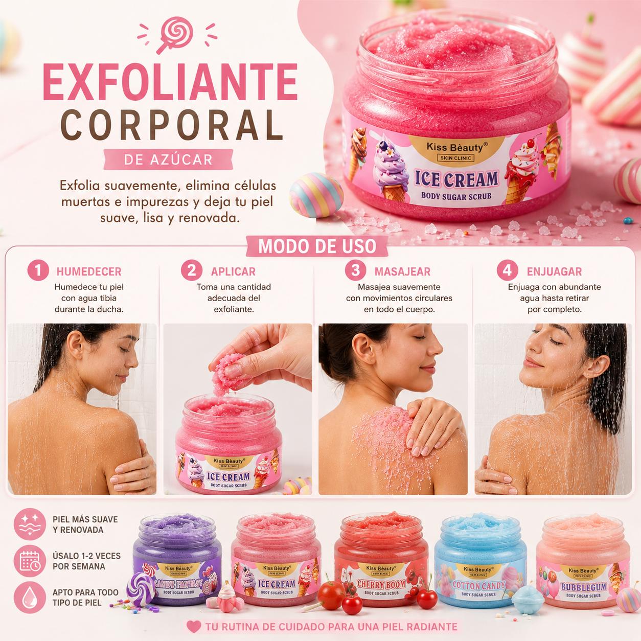 Exfoliante Corporal de Azúcar 250 ml | Body Sugar Scrub para Cuerpo | Exfoliante Corporal Hidratante y Suavizante | Elim