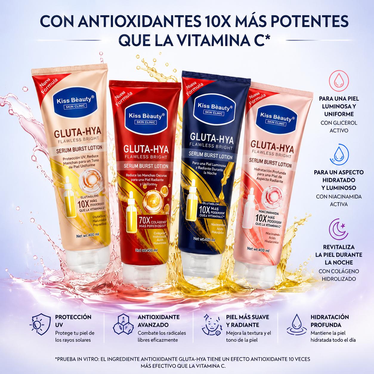 Loción Corporal con Sérum, Hidratación Profunda, Nutre X10 veces, Serum Burst 400 ml | Gluta-Hya con Glutatión, Ácido Hi