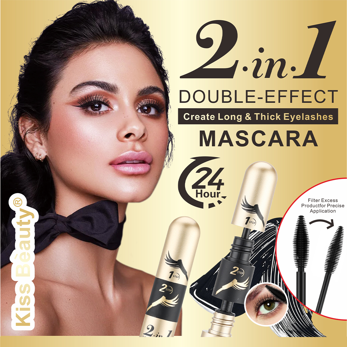 Máscara de Pestaña 2 en 1 Pestañas Largas y Gruesas