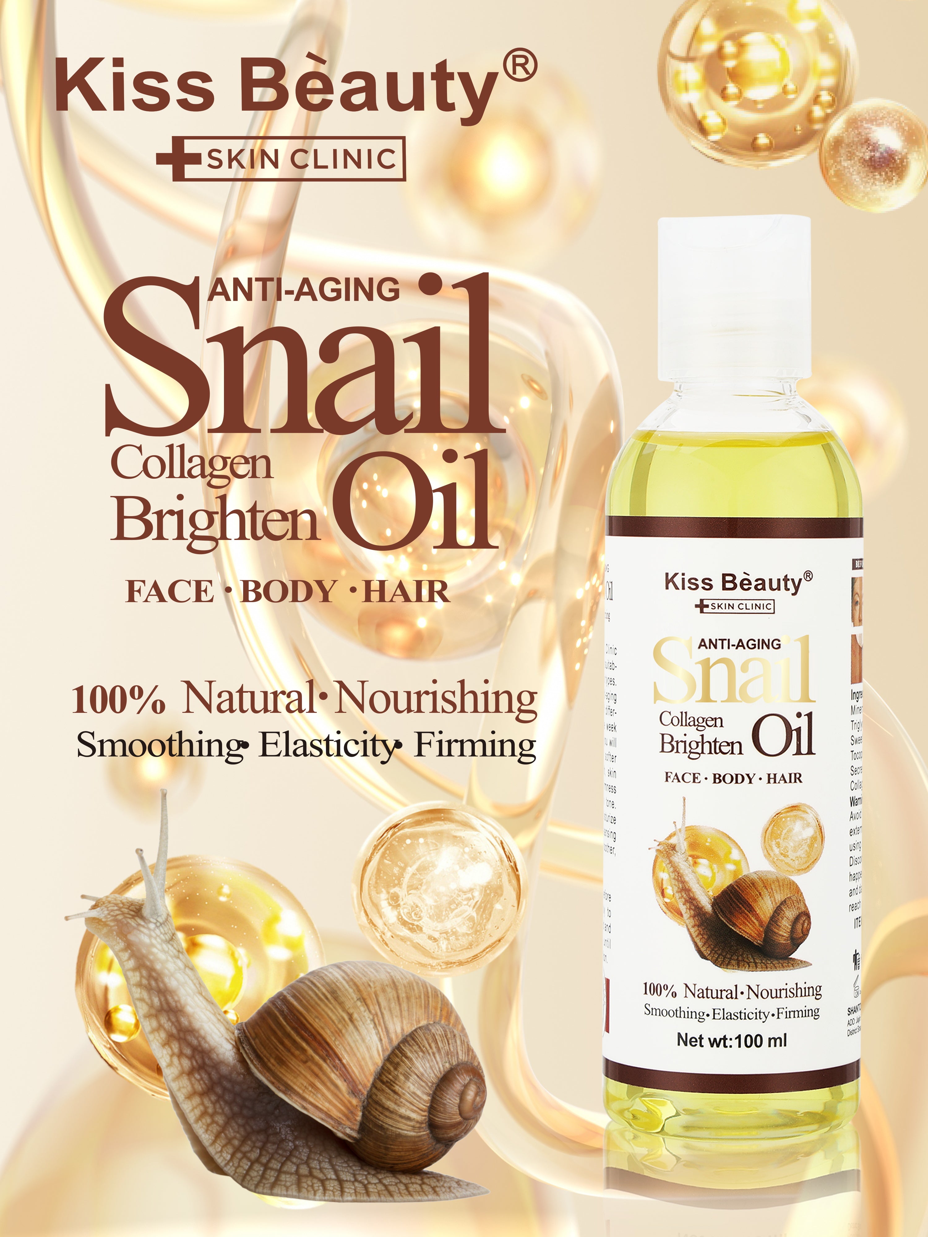 Aceite con Baba de Caracol y Colágeno , Rostro Cuerpo y Pelo.