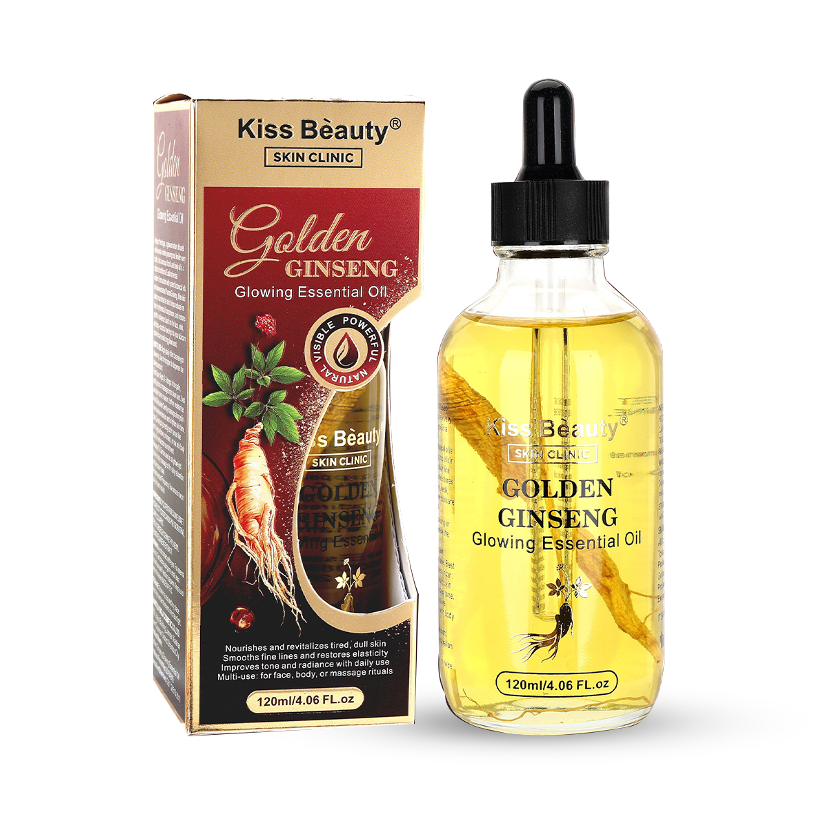Aceite Concentrado Iluminador de Ginseng, 120 ml. Nutre y Revitaliza, Facial, Masaje, Cabello o Corporal .