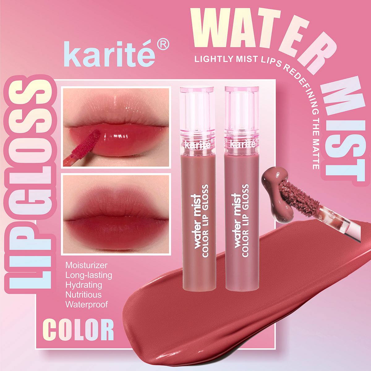 Brillo Labial Water Mist – Color Ligero, Hidratante, Acabado Mate Difuminado, Larga Duración, 5 ml