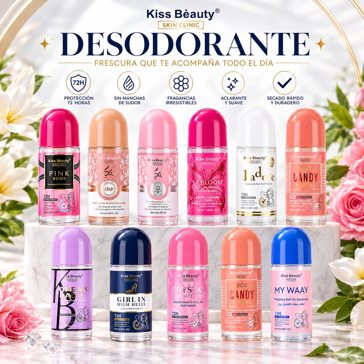 Desodorante Roll-On Perfumado 50 ml | Protección 72H | Secado rápido Sensación de frescura prolongada Formato práctico