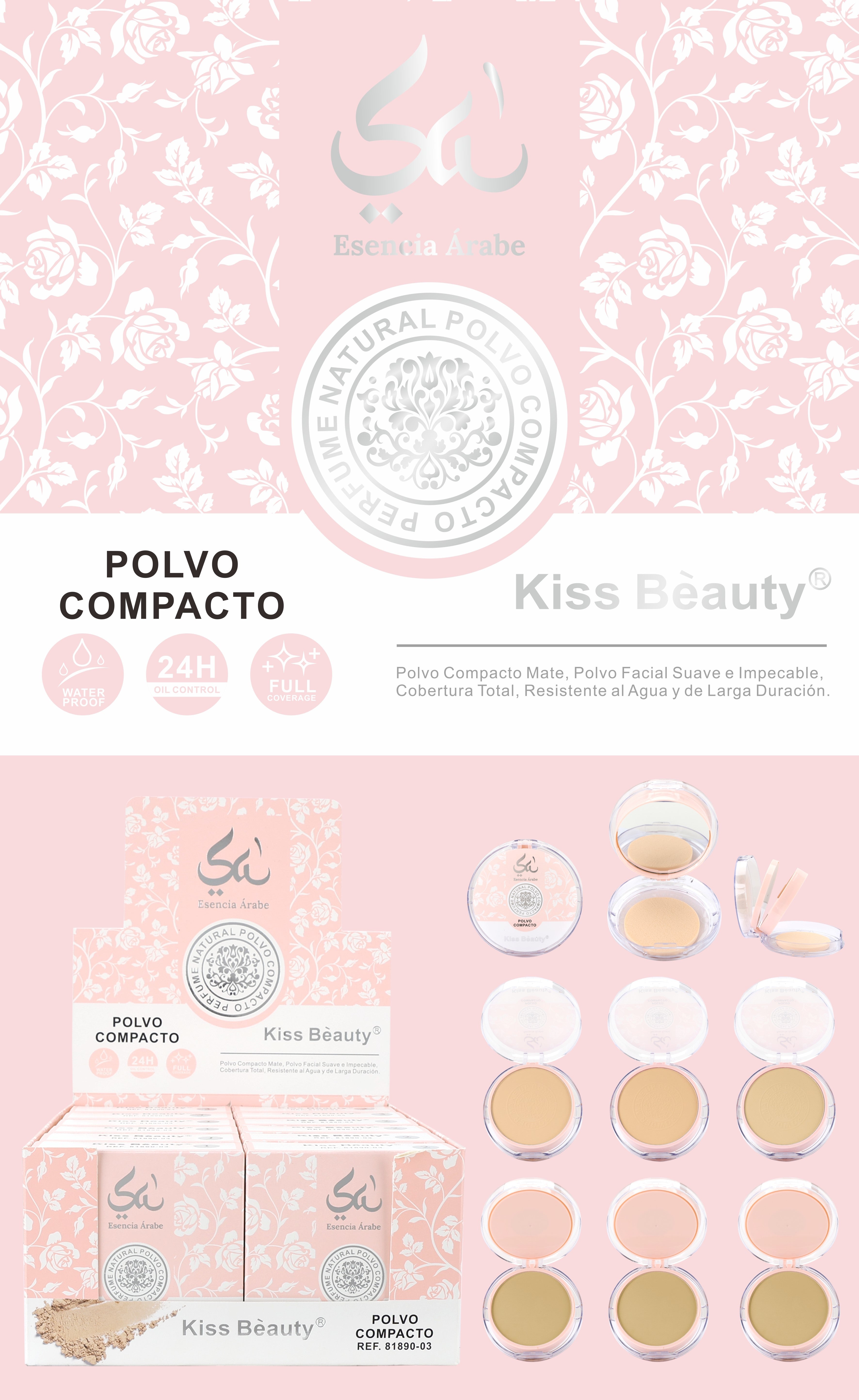 Polvo Compacto, Esencia Árabe. Ambientado en Perfume Árabe. 6 Tonos a Elegir.
