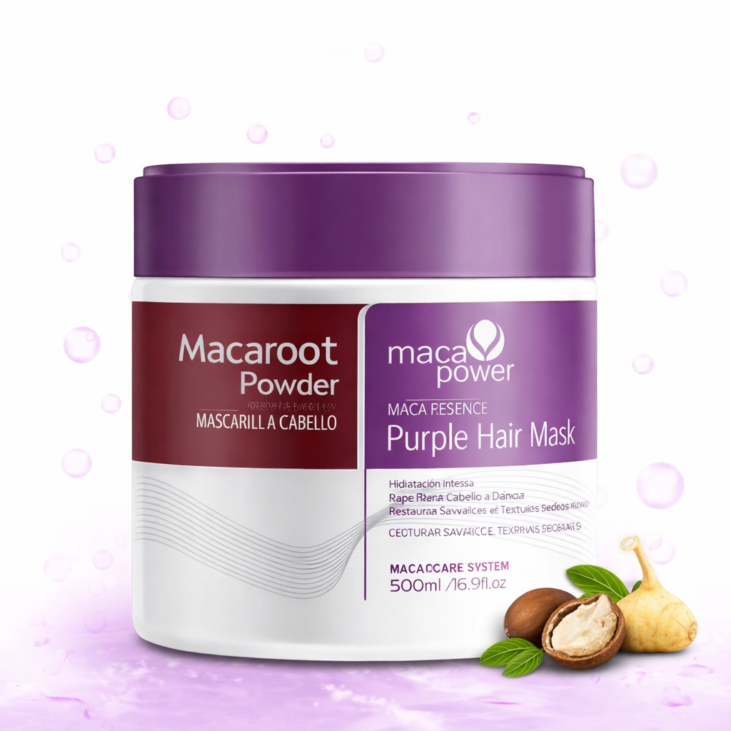 Mascarilla Capilar Purple Formato XL 500 ml, con Esencia de Maca. Macaroot Powder Purple Hair Mask.