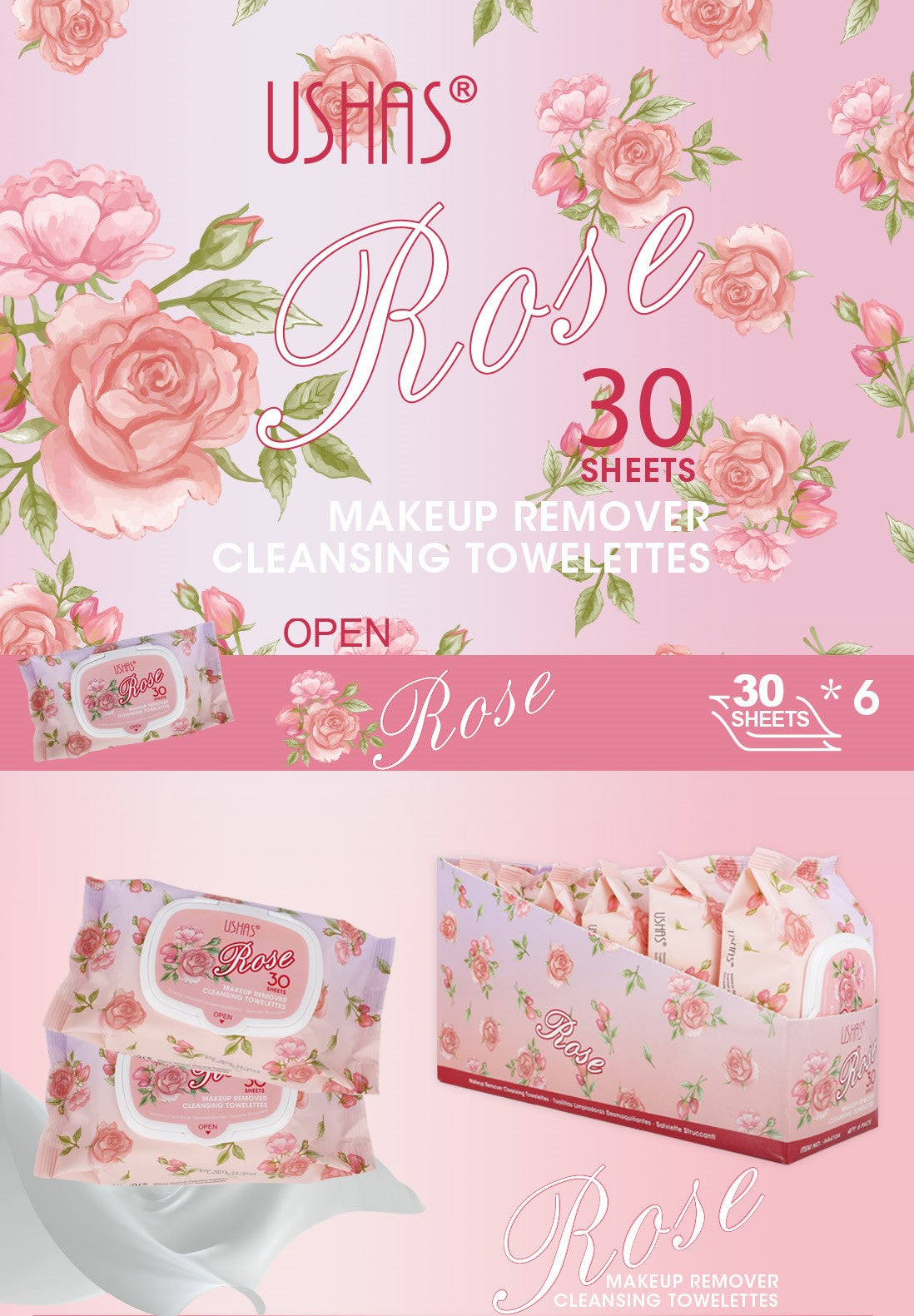 Toallitas Desmaquillantes 30 Unidades/Caja Rosa