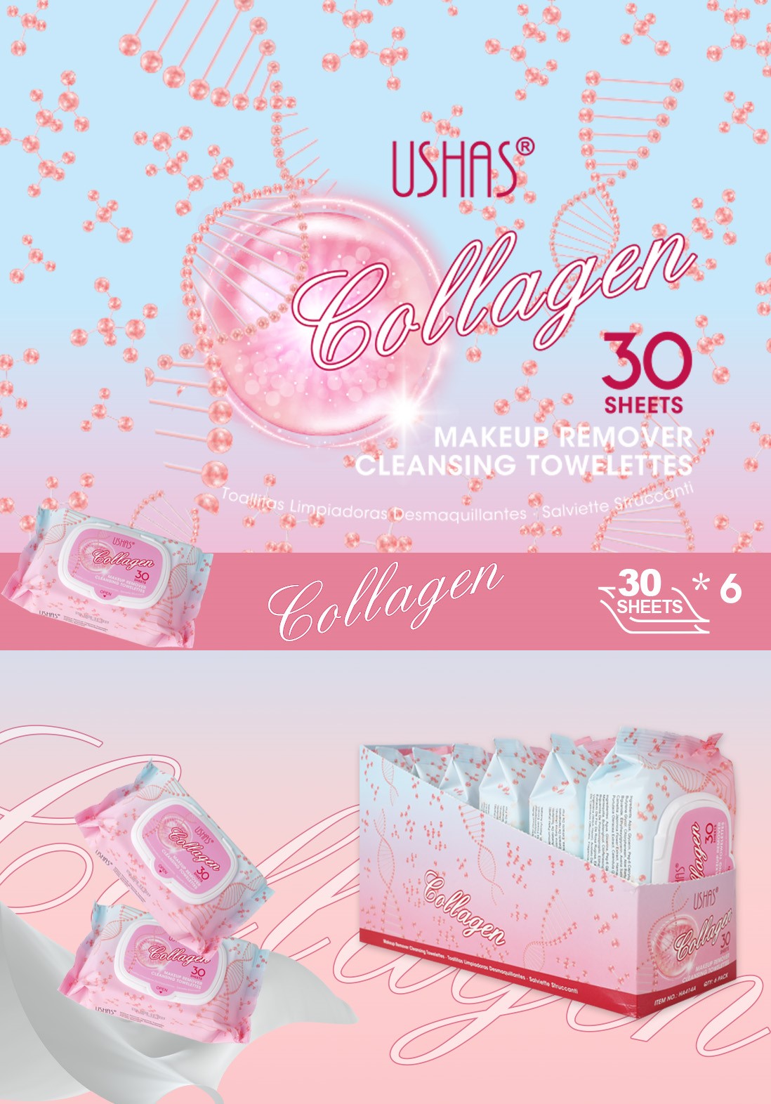 Toallitas Desmaquillantes 30 Unidades/Caja de Colágeno