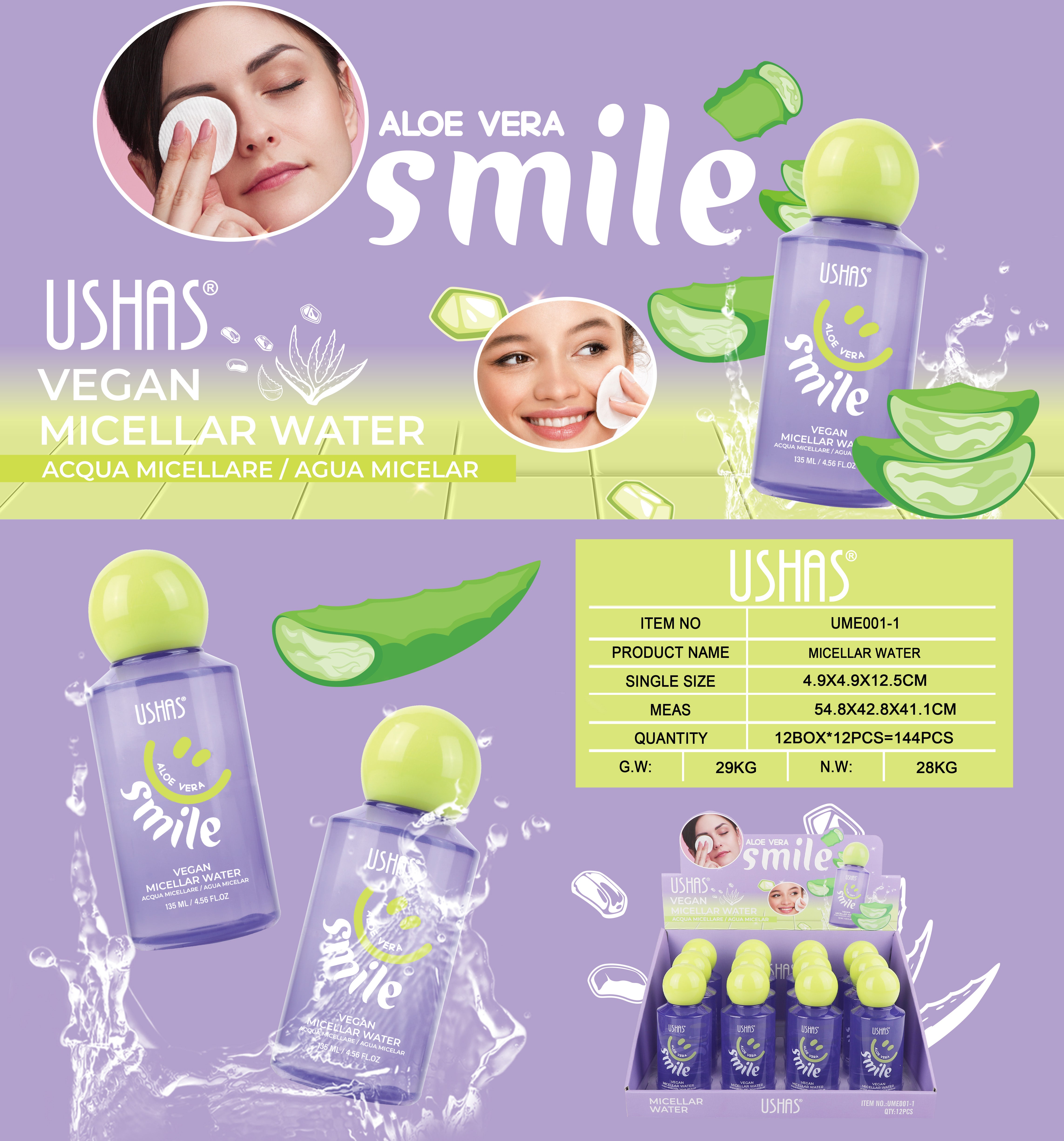 Agua Micelar Rosa/ Aloe Vera