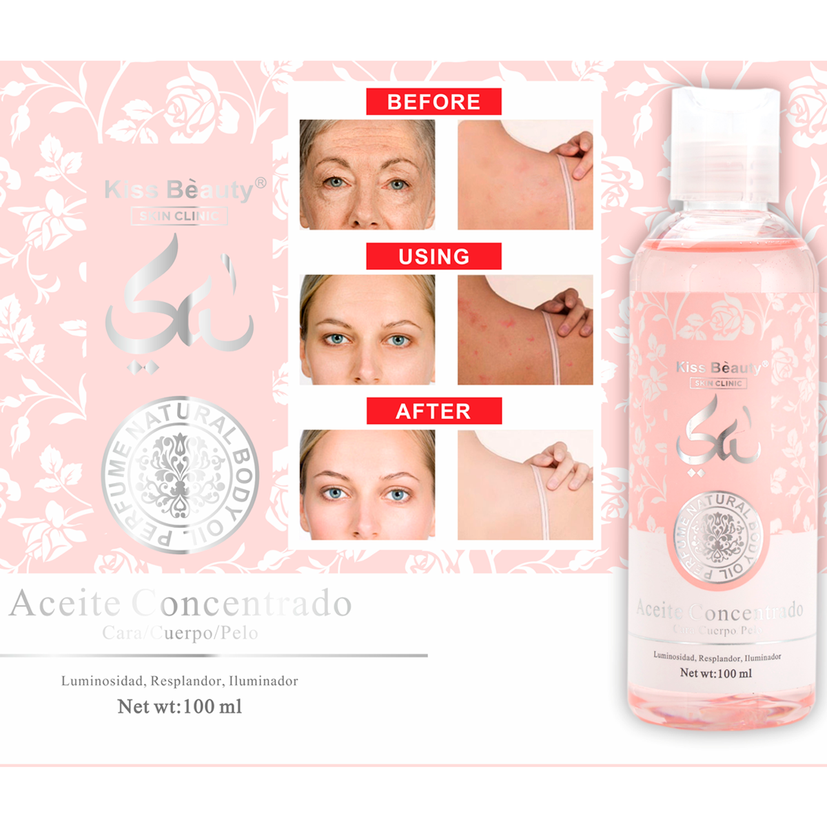 Aceite Concentrado para Cara, Pelo y Cuerpo. Esencia Árabe. Ambientado en Perfume Yara.