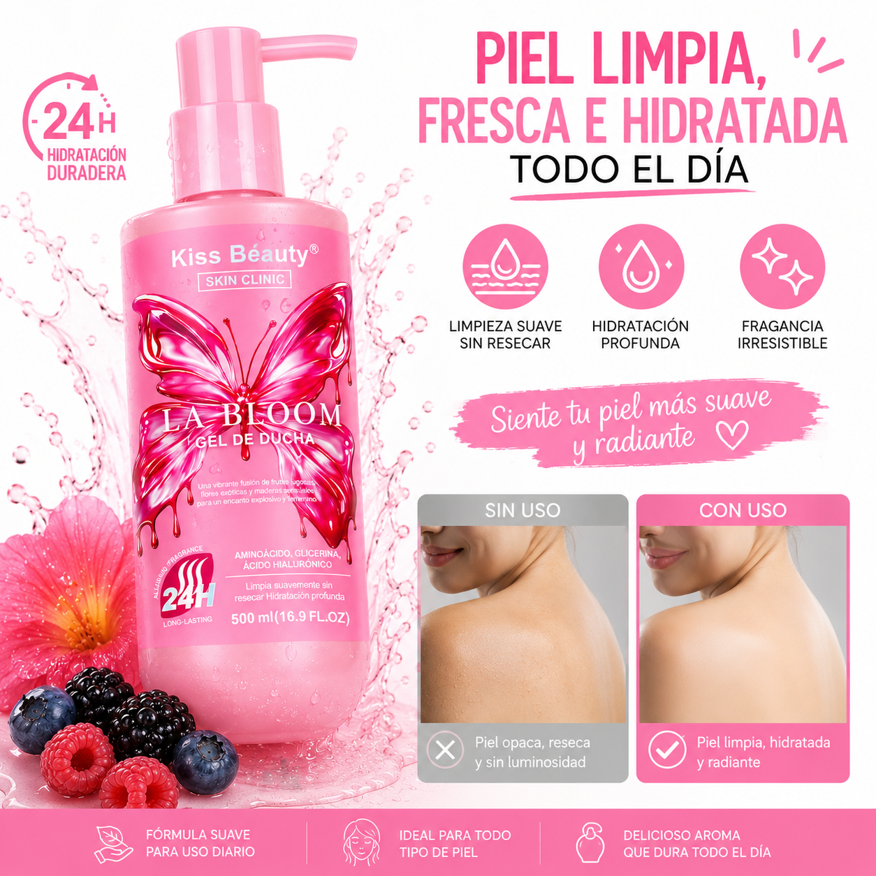 Gel de Ducha, Serie La Bloom, Fragancia Seductora.