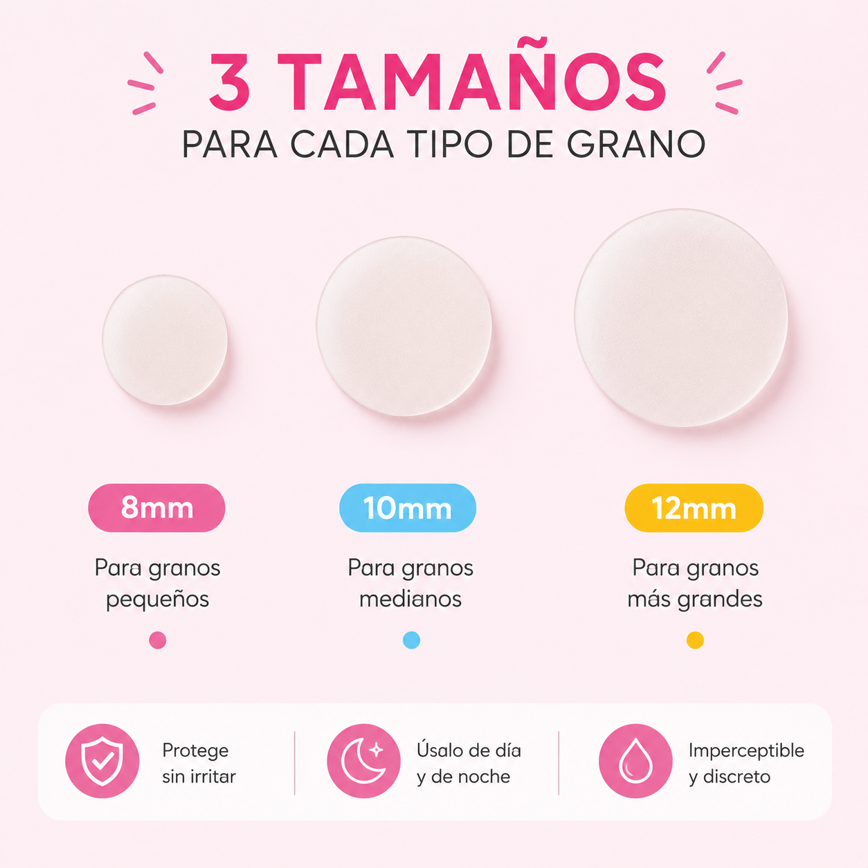 Parches para Acné, Reductor de Granos. 3 Tipos de Tamaños.