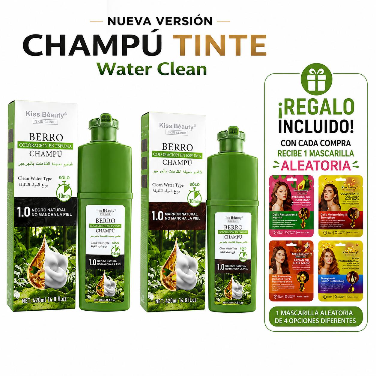 Champú Tinte con Agua Clean, No Mancha, para Aplicación Uniforme y Tono Final Personalizado, Efecto 3 en 1 Sencillo y Ef