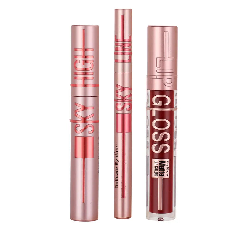 3 IN 1 Máscara de Pestaña & Brillo Labial & Delineador de Ojos
