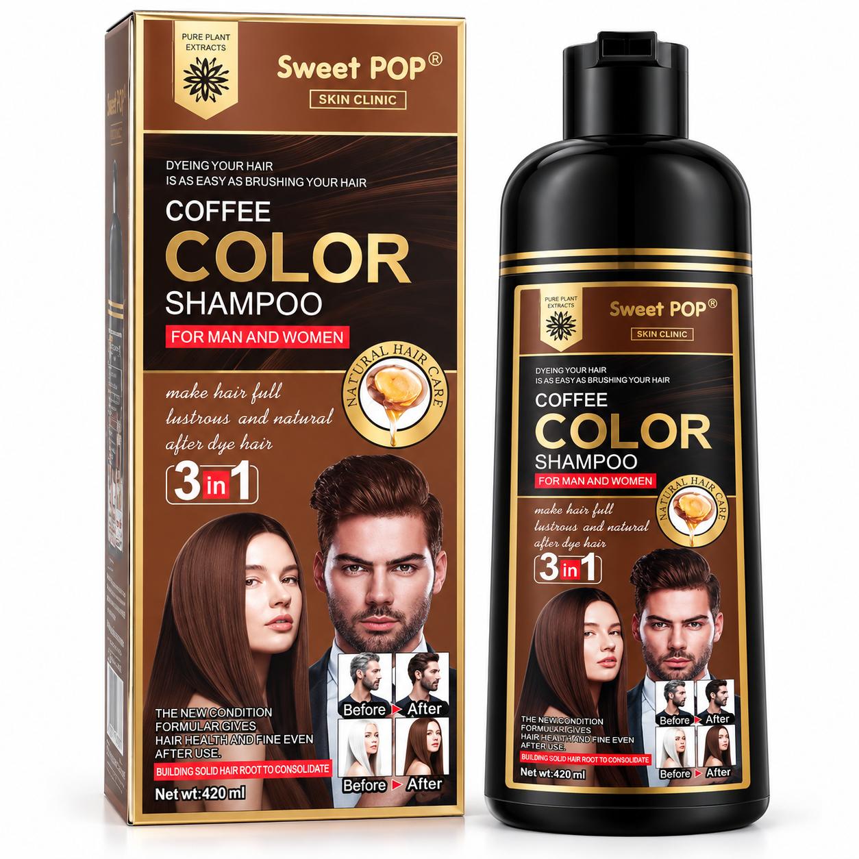 Champú Tinte Colorante Negro Marrón o Castaño Claro para Aplicación Uniforme y T - Café