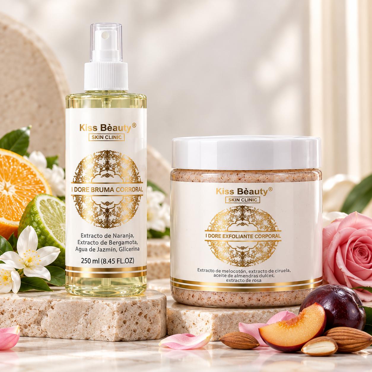 Serie I Dore Kiss Beauty Skin Clinic – Colección Cuidado Corporal y Perfume – Exfoliante Corporal 500 ml y Bruma Corpora