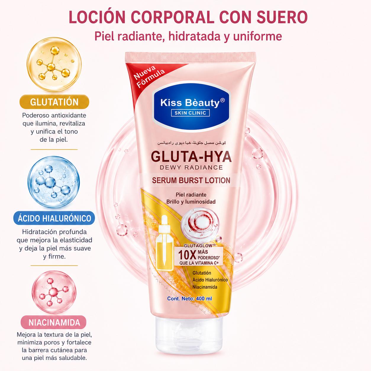 Loción Corporal con Sérum, Hidratación Profunda, Nutre X10 veces, Serum Burst 400 ml | Gluta-Hya con Glutatión, Ácido Hi