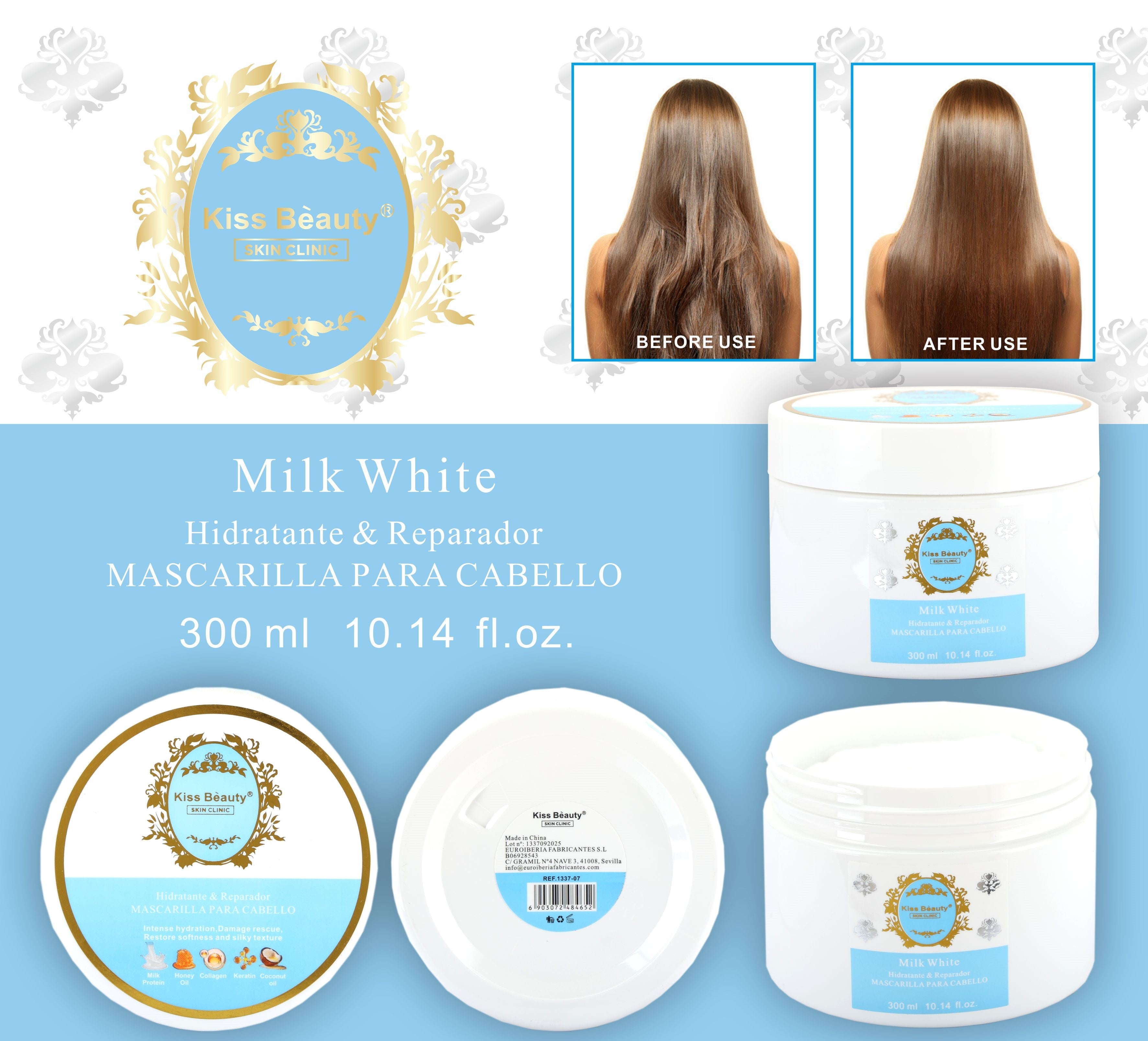 Mascarilla para Cabello, Hidratante y Reparador. Serie Milk White.