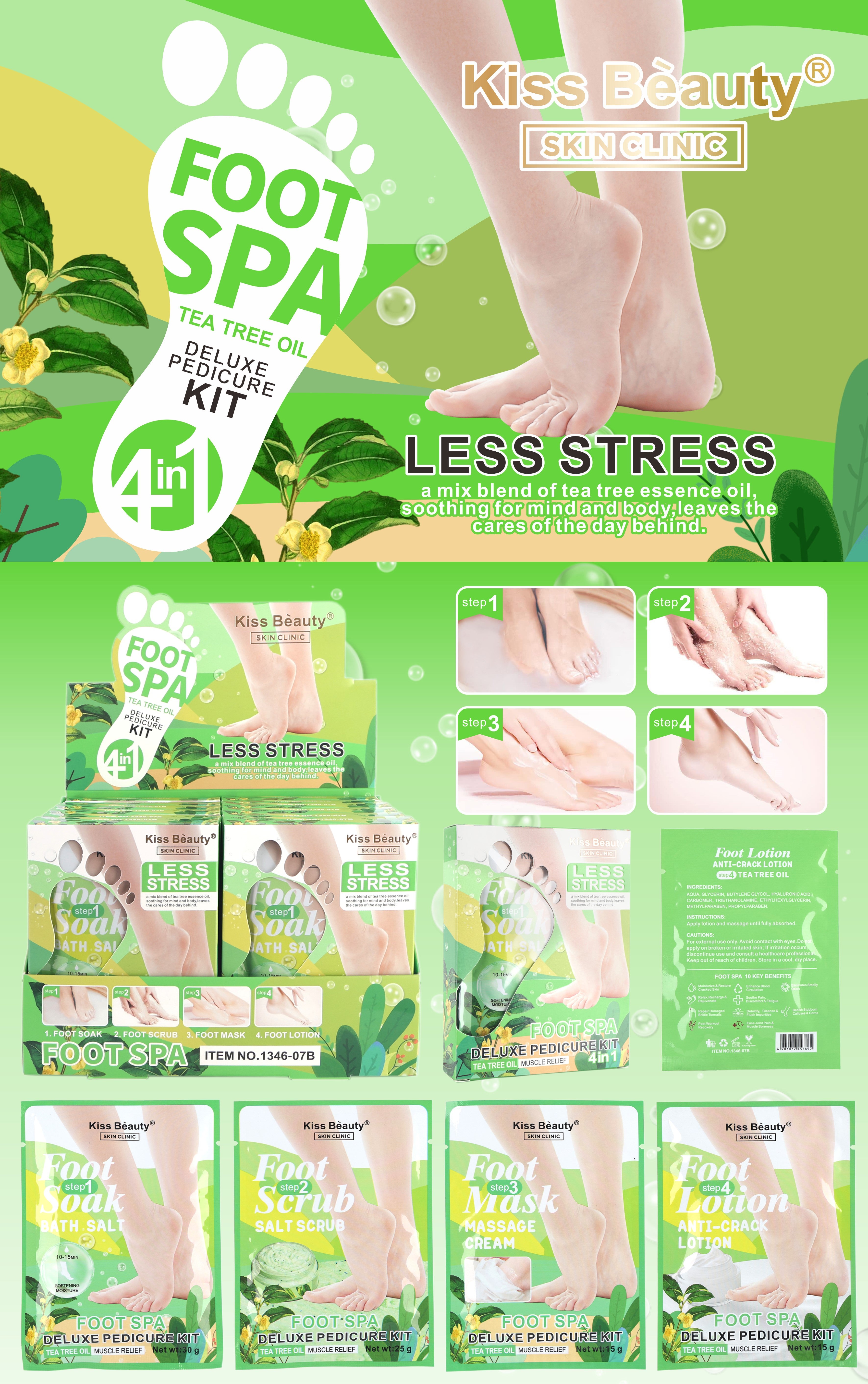 Kit De Pedicura Deluxe Para Pies Aceite de Árbol de Té. Kit de 4 Mascarillas.