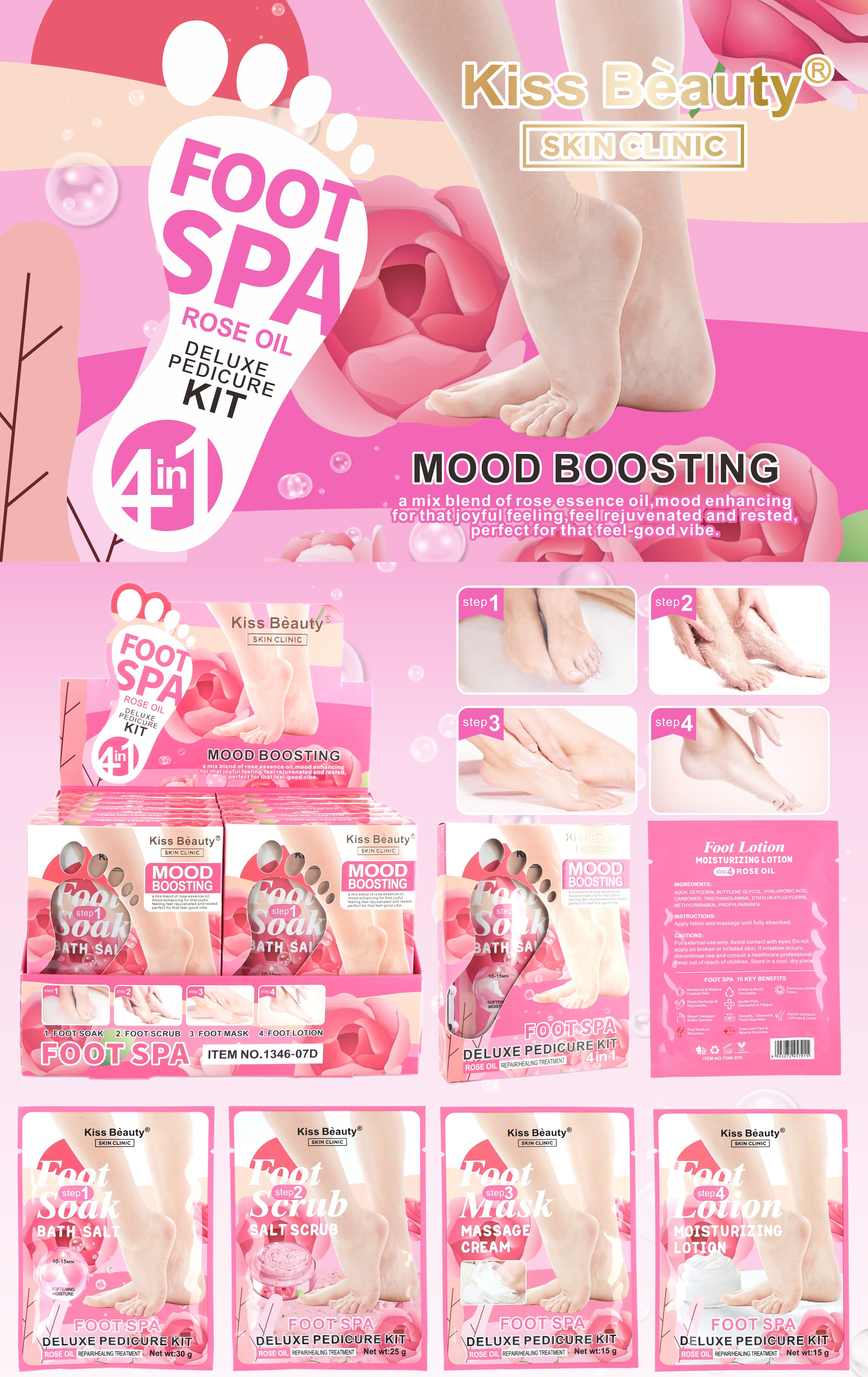 Kit De Pedicura Deluxe Para Pies Rosa. Kit de 4 Mascarillas.