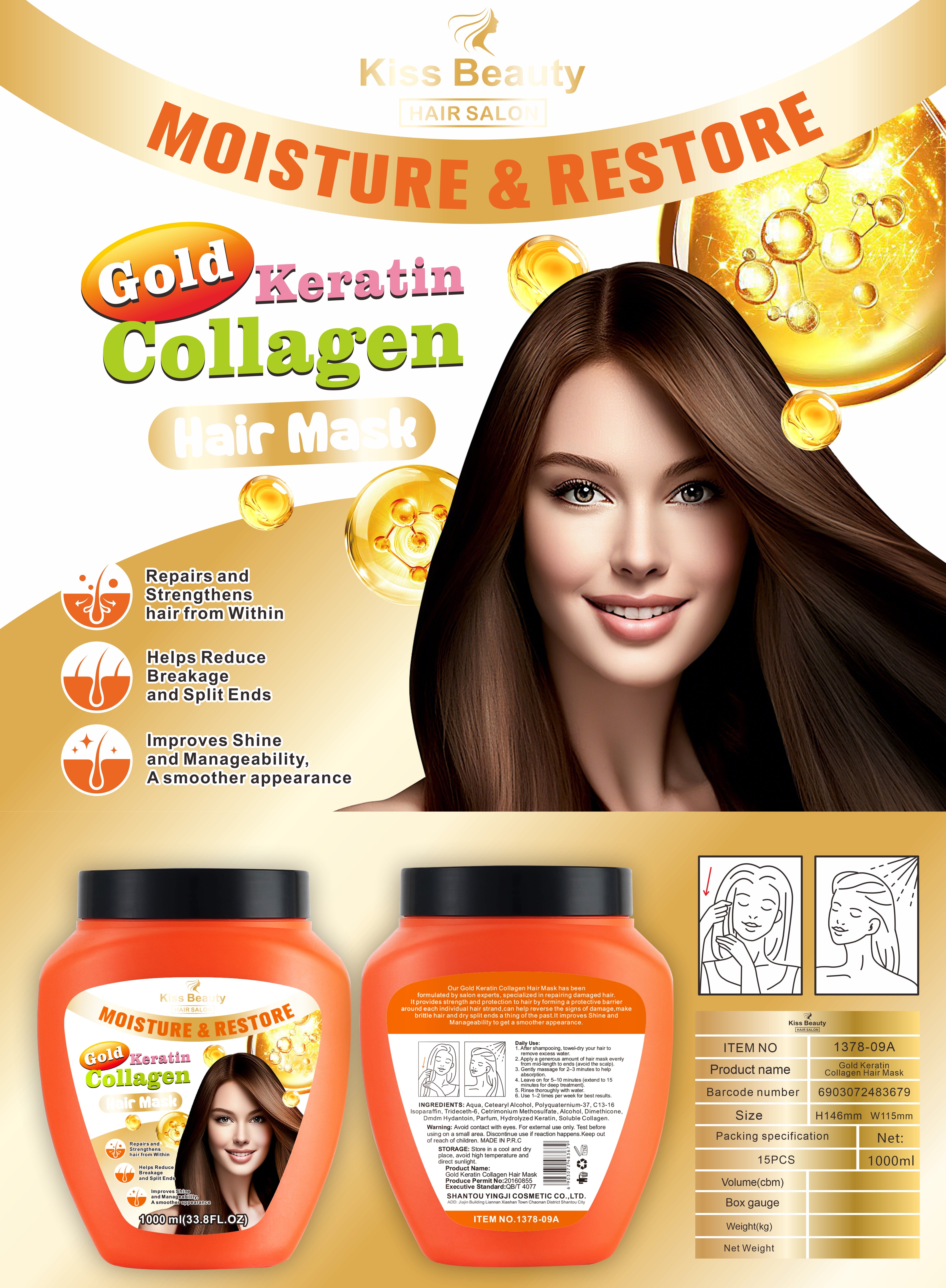 Mascarilla Capilar Colágeno & Keratina Gold, Hidrata y Restaura.