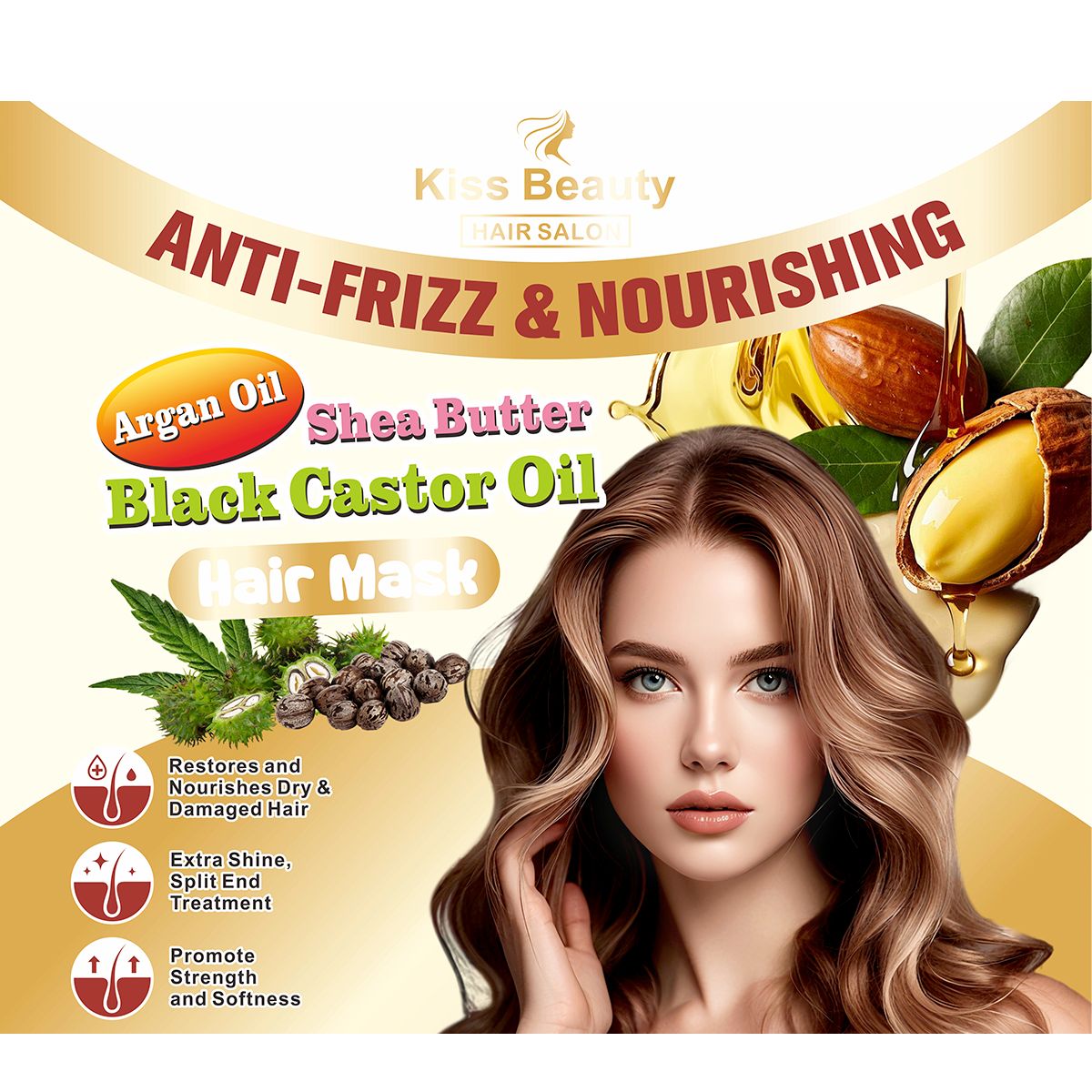 Mascarilla Capilar de Aceite de Ricino Negro.  Anti Frizz y Nutritivo.