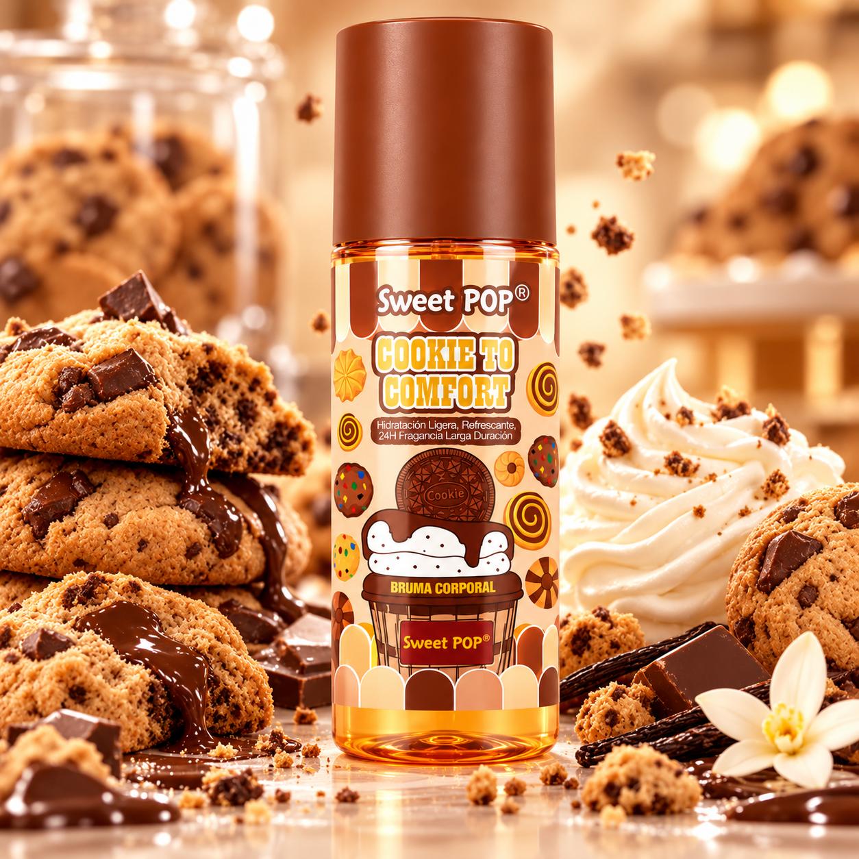 Serie Cookie to Comfort, Cuidado de Piel, Línea Comfort. Limpiador Facial, Bruma, Gel de Ducha, Loción Corporal, Champú 