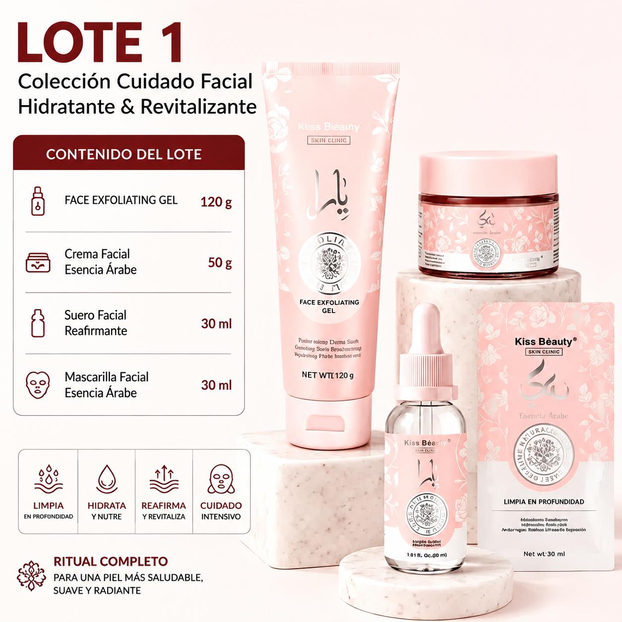 Lote 5 Productos Faciales, Ambientado en Esencia Árabe, Limpiador Facial con Apl - Lote 1 