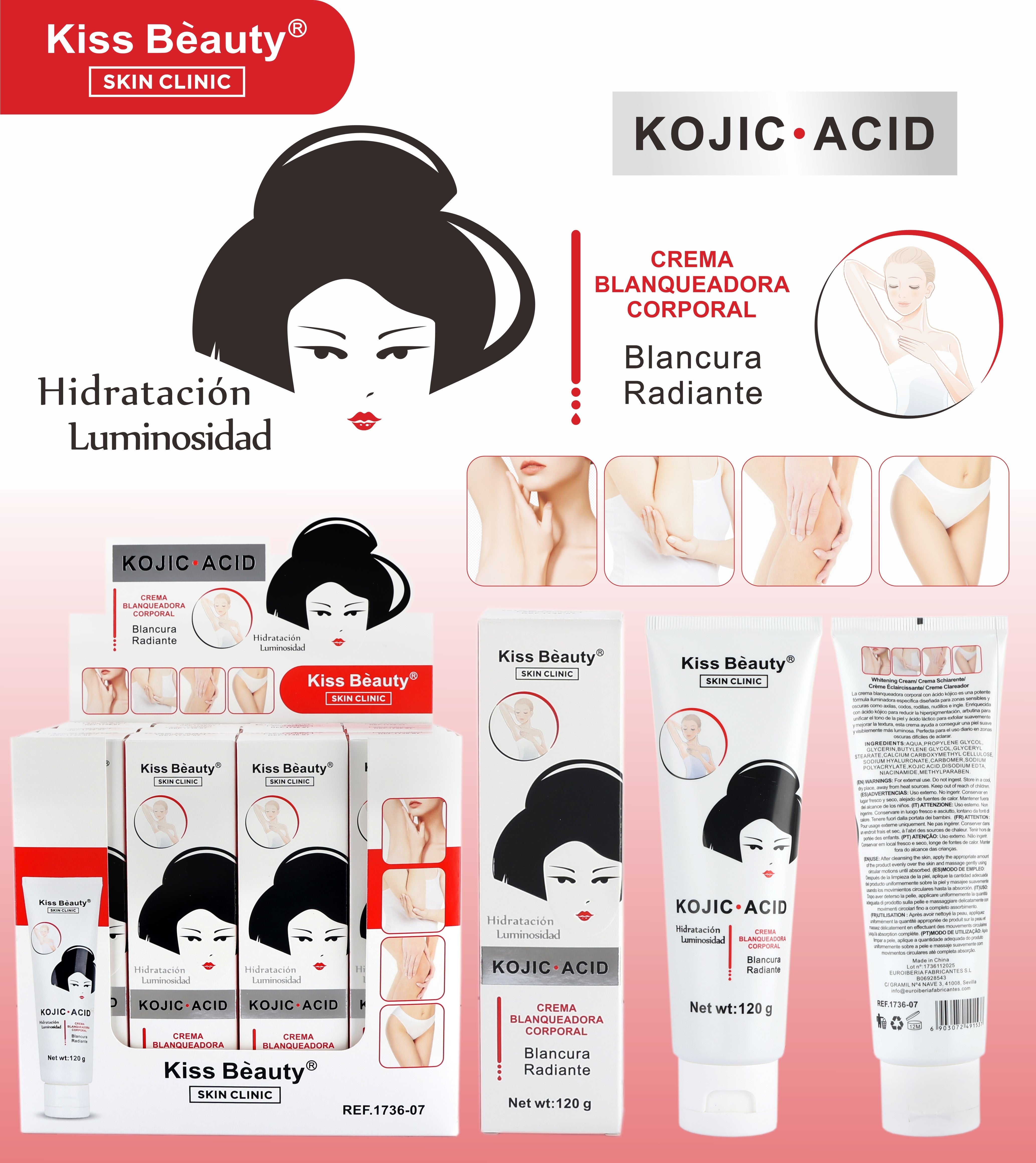 Crema Blanqueadora Corporal Kojic Acid, Blancura Radiante e Hidratante