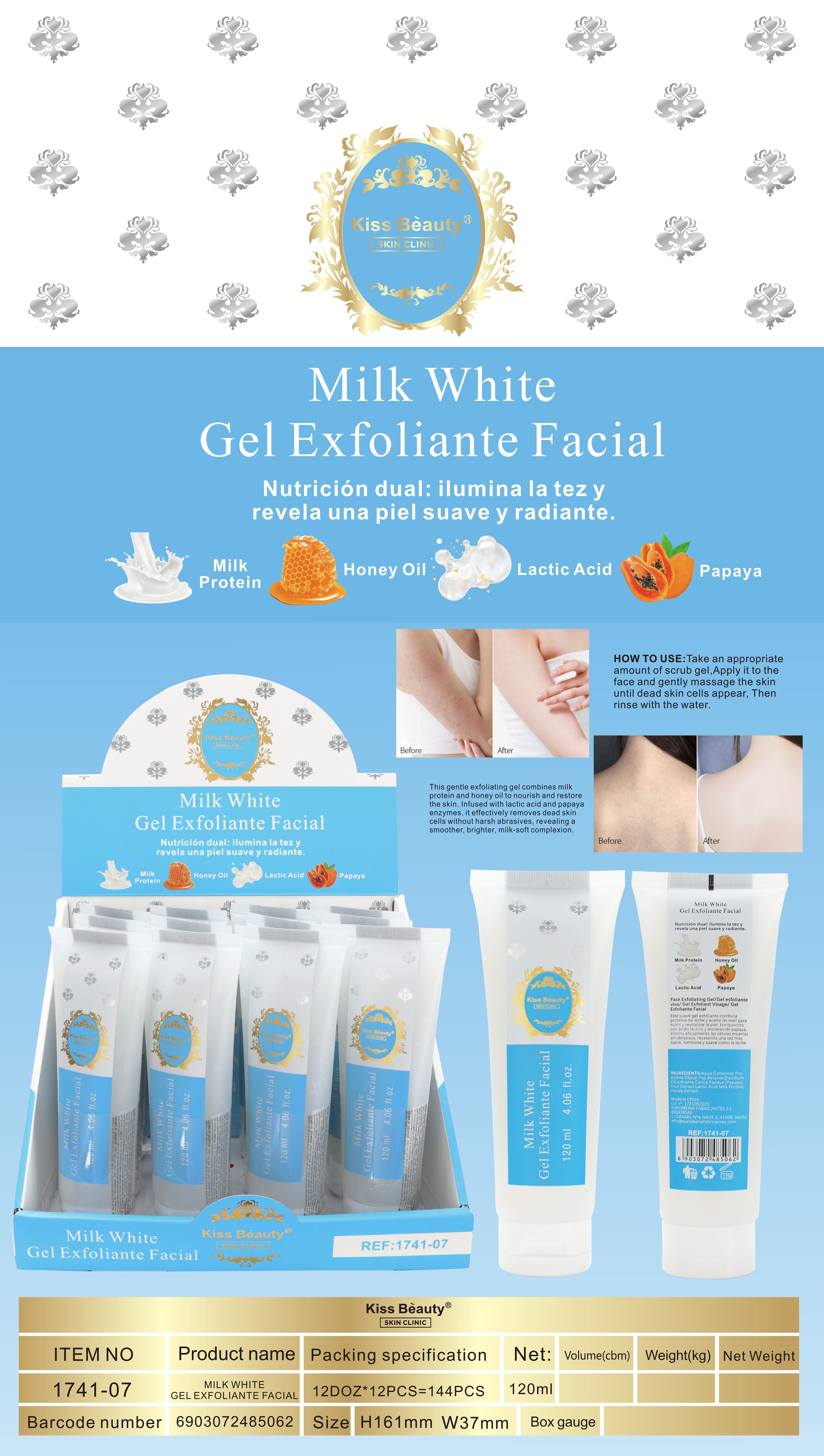 Gel Exfoliante Facial. Serie Milk White.