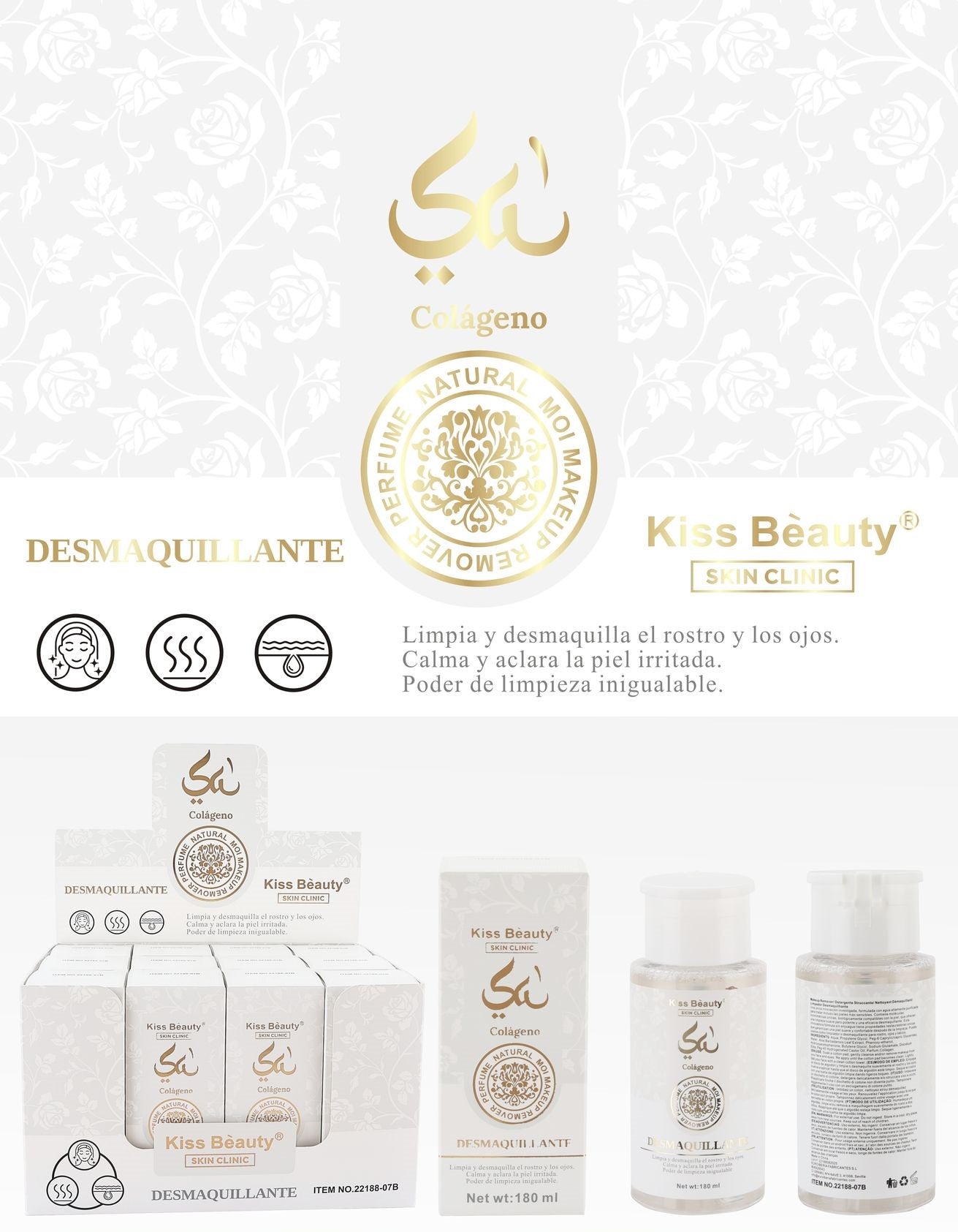 Esencia Árabe Desmaquillante con Colágeno. Ambientado en Perfume Yara Moy.
