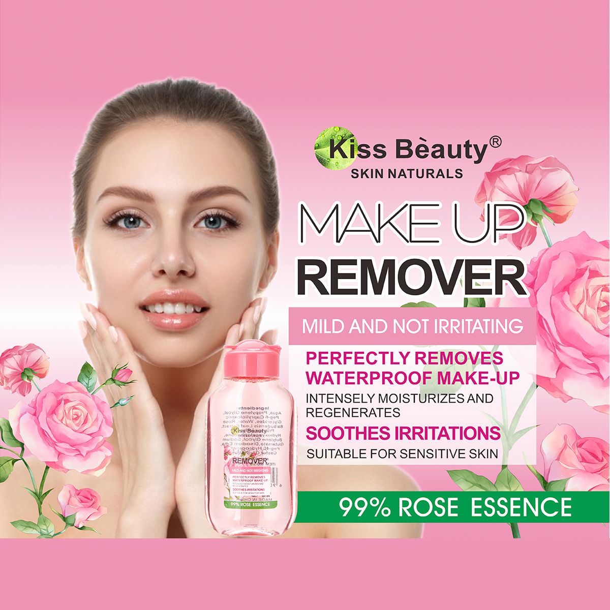 Desmaquillante Facial  – Elimina Maquillaje Waterproof, Suave e Hidratante, para Piel Sensible, 109 ml (Aloe Vera o Rosa)