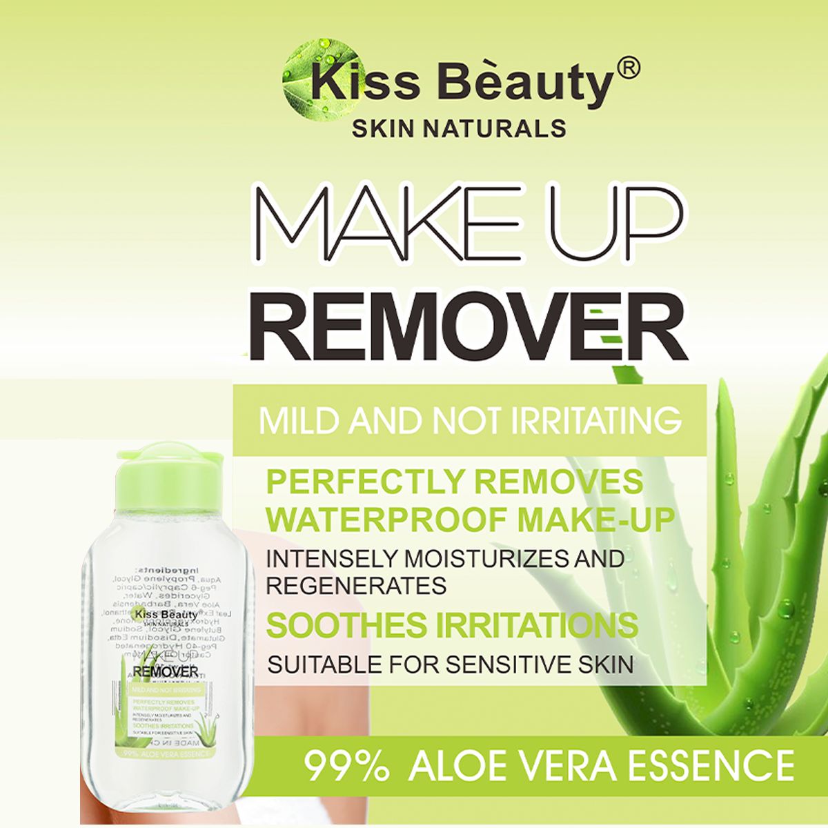 Desmaquillante Facial  – Elimina Maquillaje Waterproof, Suave e Hidratante, para Piel Sensible, 109 ml (Aloe Vera o Rosa)