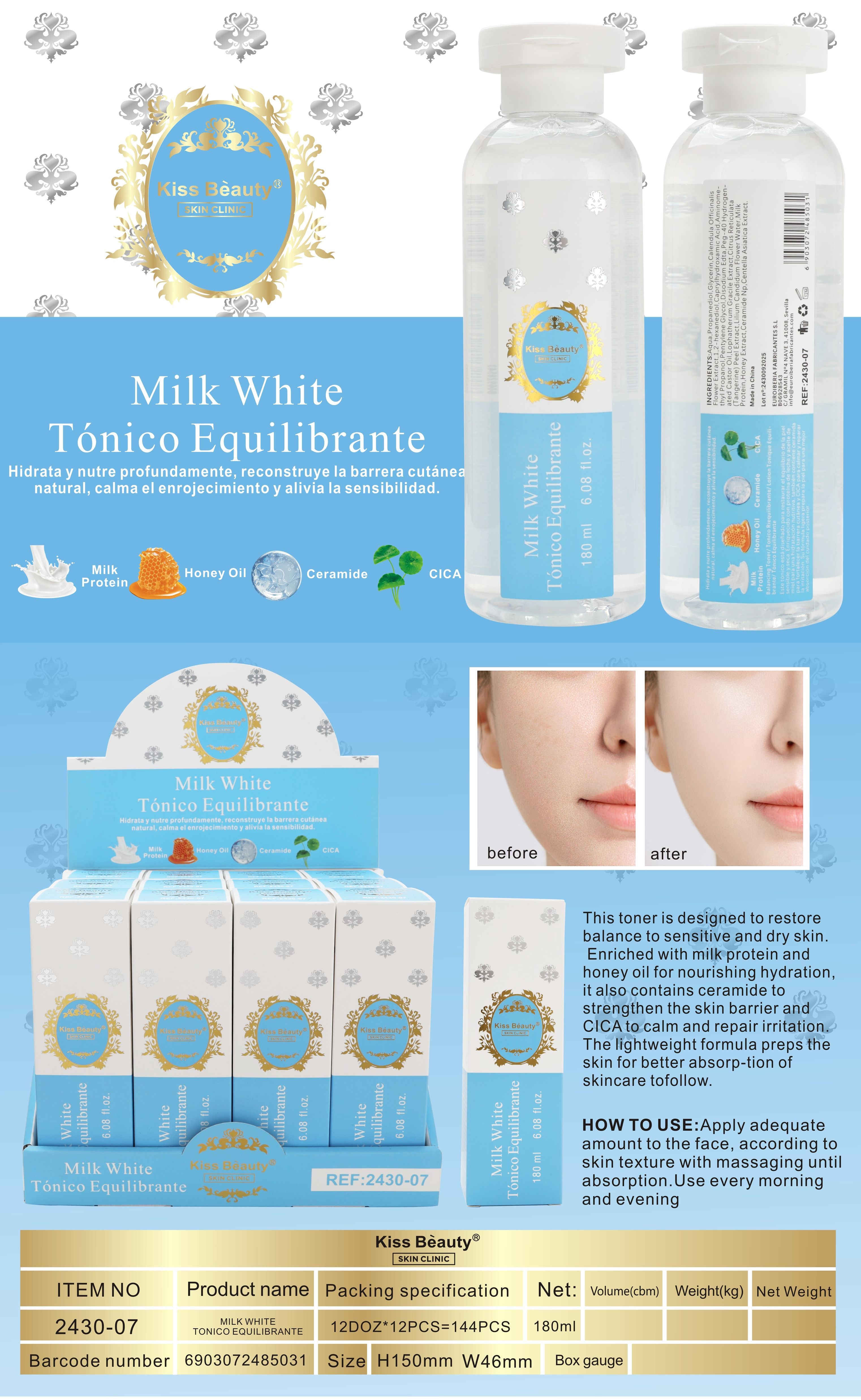 Tónico Facial Equilibrante. Serie Milk White.