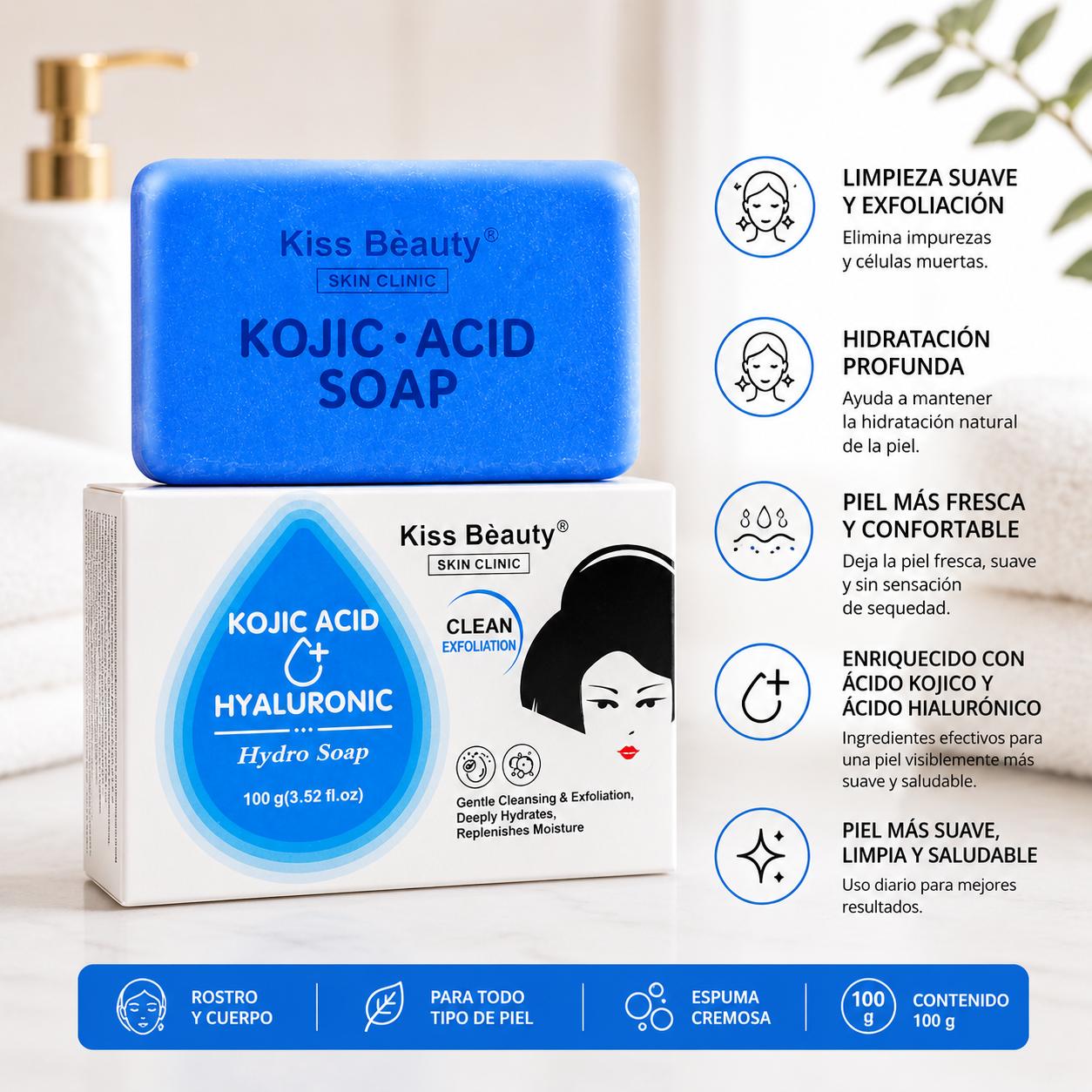 Jabón Kojic Acid Facial y Corporal con Ácido Kójico, Antimancha, Iluminador, Limpia e Hidrata. Combinado con Vitamina C,