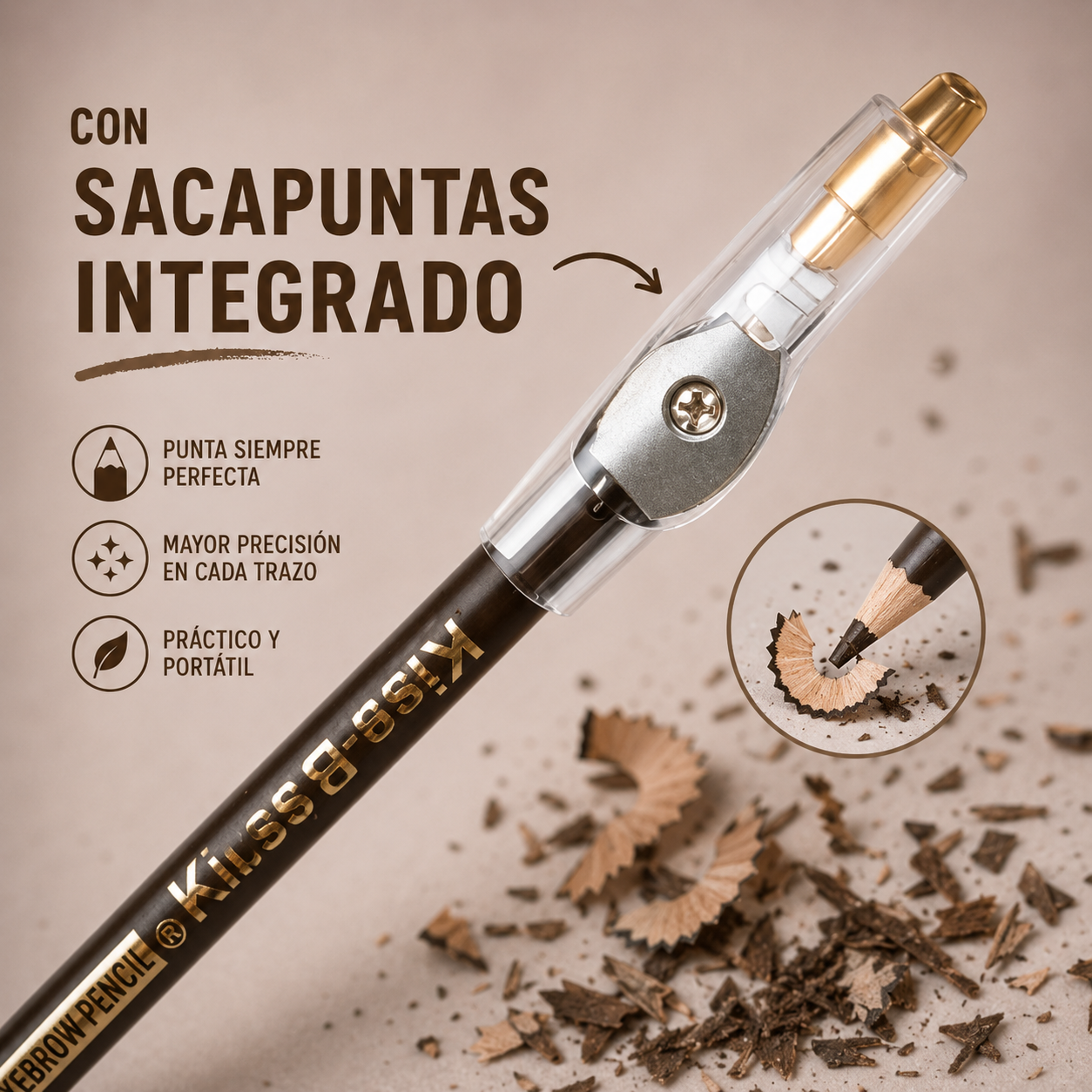 Lápiz para Cejas Delicado y Suave, No Reseca, Larga Duración, Impermeable, 6 Tonos, Waterproof con Sacapuntas Incluida.