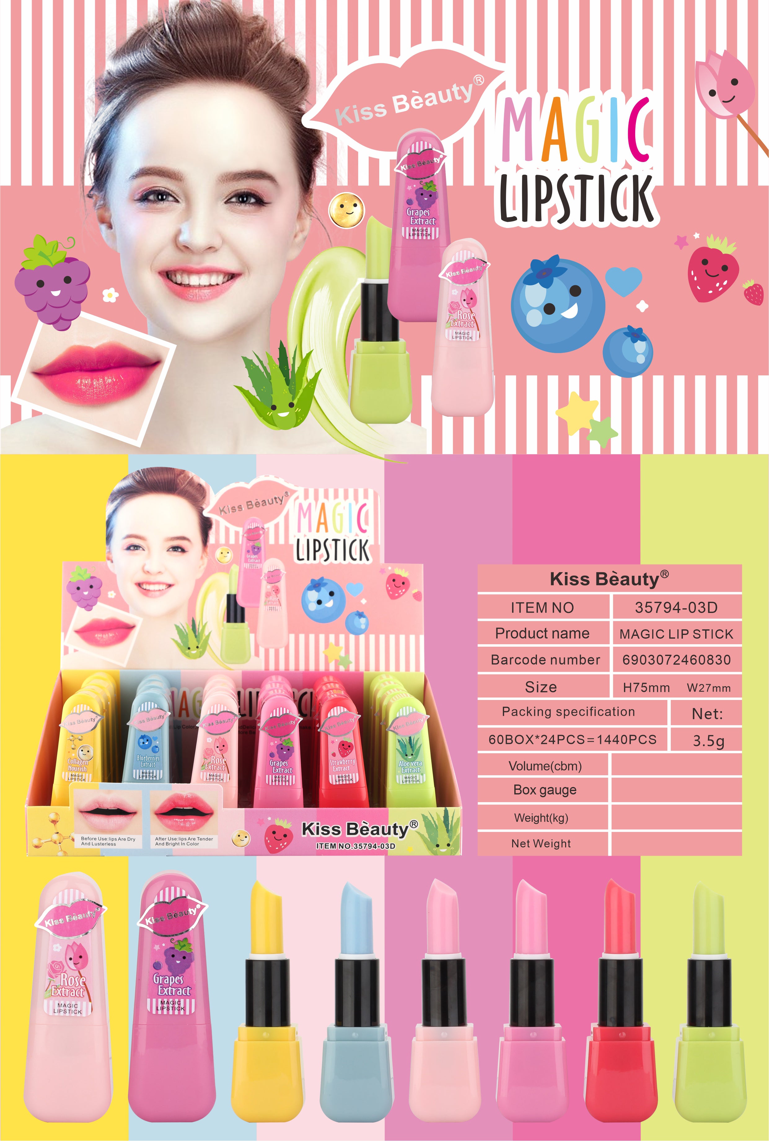 Barra Labial Lip Stick Mágico Cambia de Color Según Tempratura Perfumado