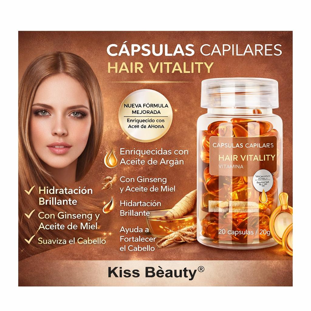 Cápsulas Capilares para Cabello Dañado con Aceite Marroquí Argán Jojoba y Vitaminas A C E Tratamiento Reparador 20 Cápsu