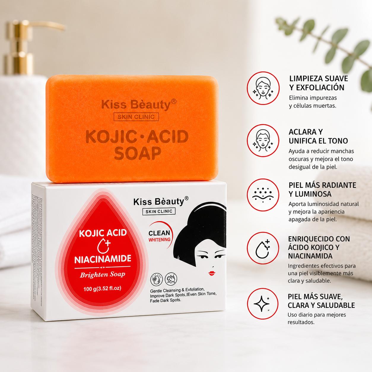 Jabón Kojic Acid Facial y Corporal con Ácido Kójico, Antimancha, Iluminador, Limpia e Hidrata. Combinado con Vitamina C,
